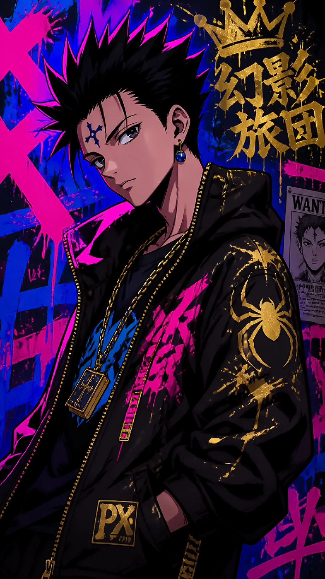 Anime phone wallpaper — pink graffiti background