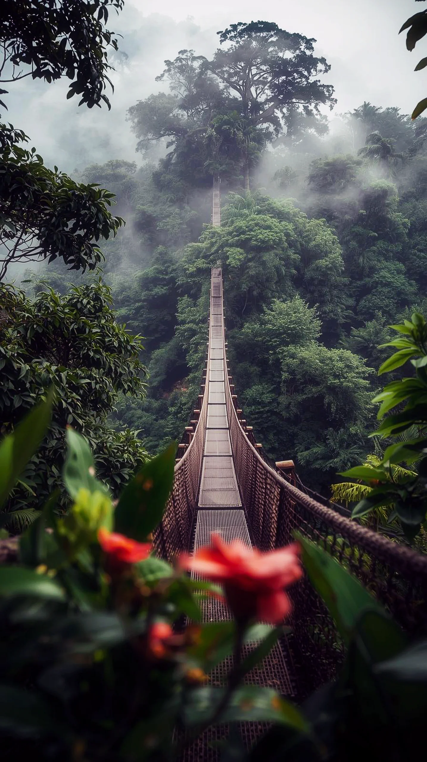Misty jungle bridge iphone wallpaper 4k, a beautiful 4k wallpaper for mobile, perfect wallpaper for phone, cute 4k