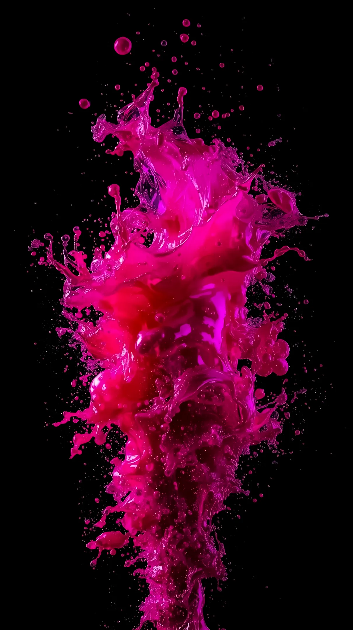 Vibrant pink liquid splash AMOLED wallpaper 4k for mobile, ideal as an iPhone wallpaper 4k or 4k wallpaper for phone.