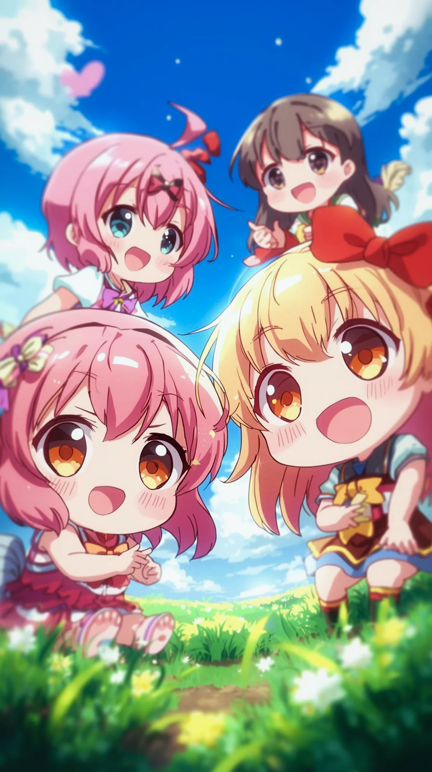 Chibi anime phone wallpaper 4k, cute aesthetic anime background for iPhone and Android mobile wallpaper.