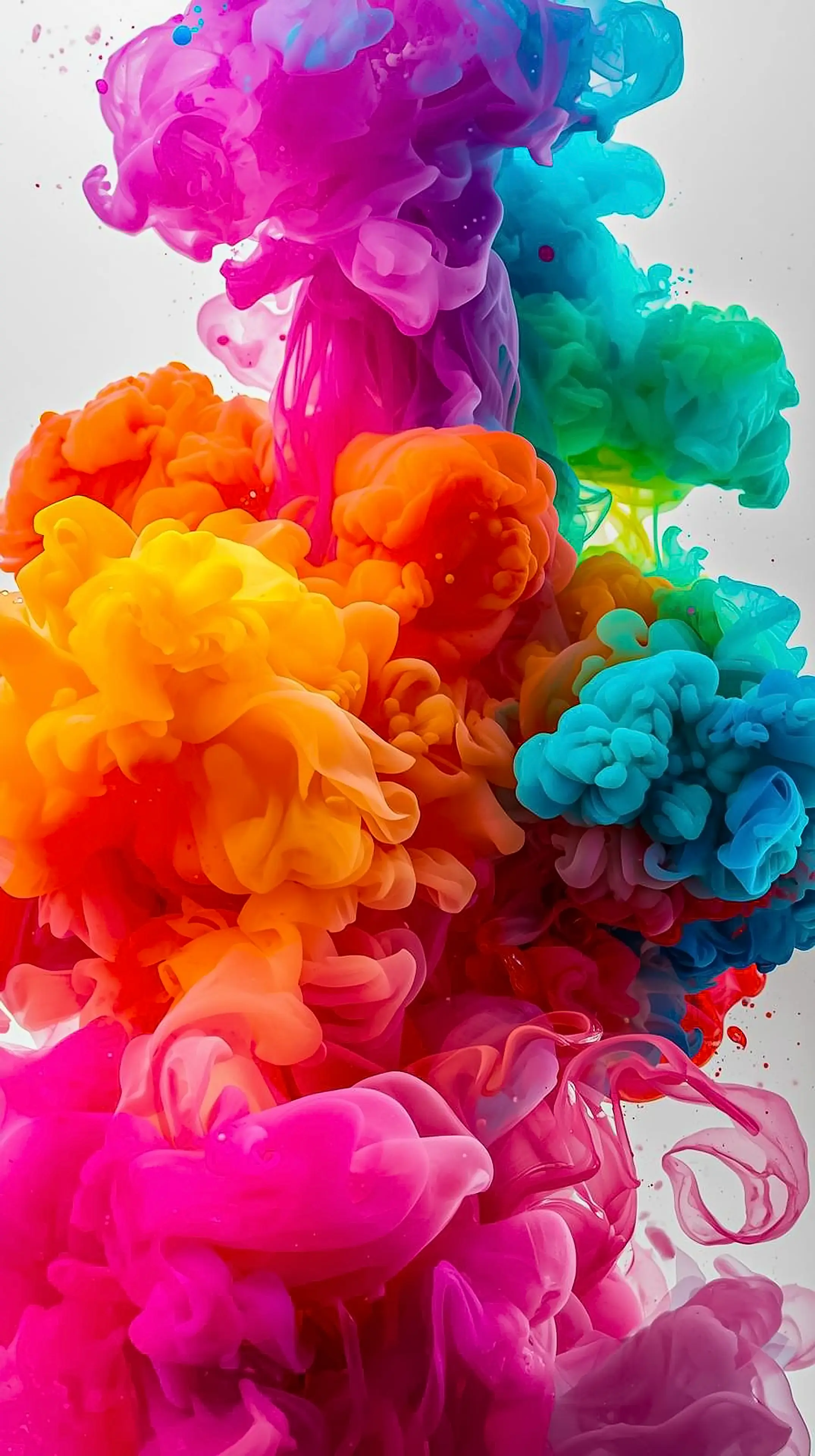 4k wallpaper for mobile Vibrant Ink in Water Explosion, Psychedelic Rainbow Fluid Clouds in Pink Blue Orange Yellow Purple Swirls Aesthetic