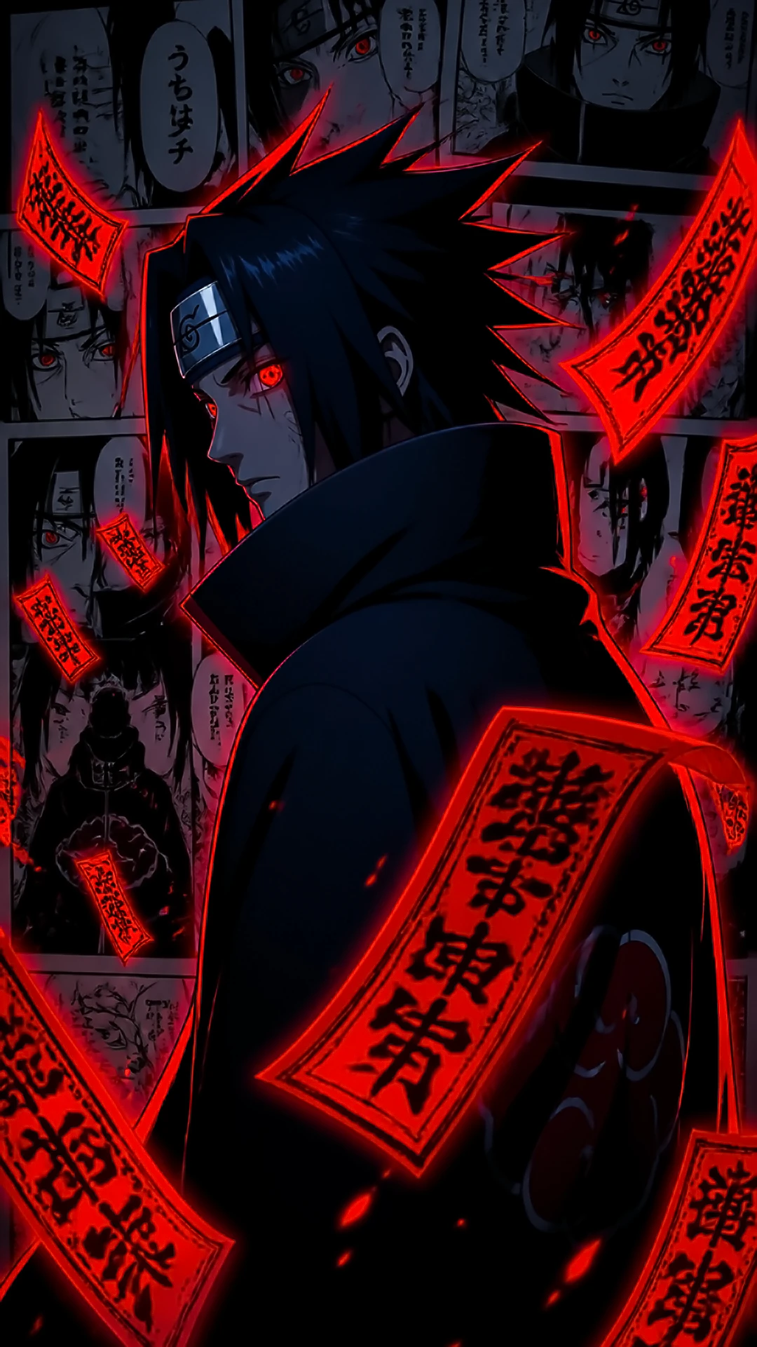 Anime background phone — glowing red talismans