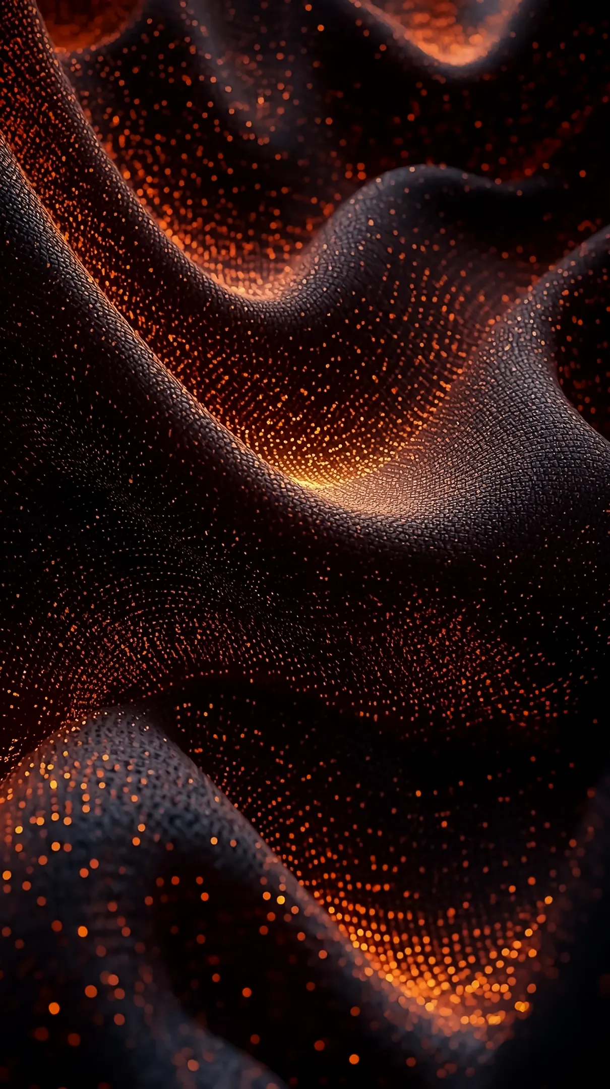 Abstract orange glitter fabric amoled wallpaper 4k for mobile, iphone wallpaper 4k, 4k wallpaper for phone backgrounds.