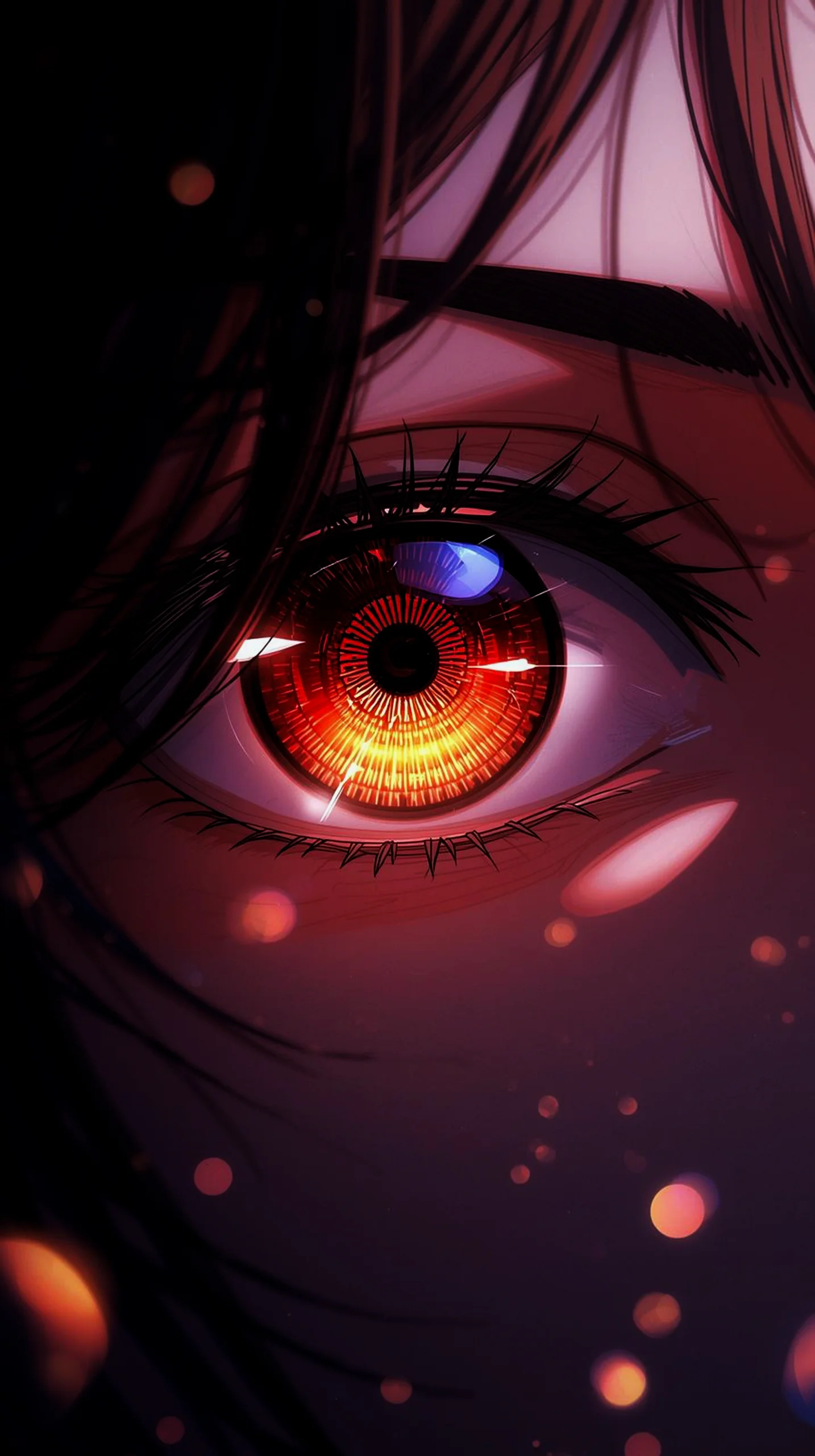 Aesthetic anime wallpaper phone with red eye, perfect as an iphone wallpaper 4k or android wallpaper mobile background.