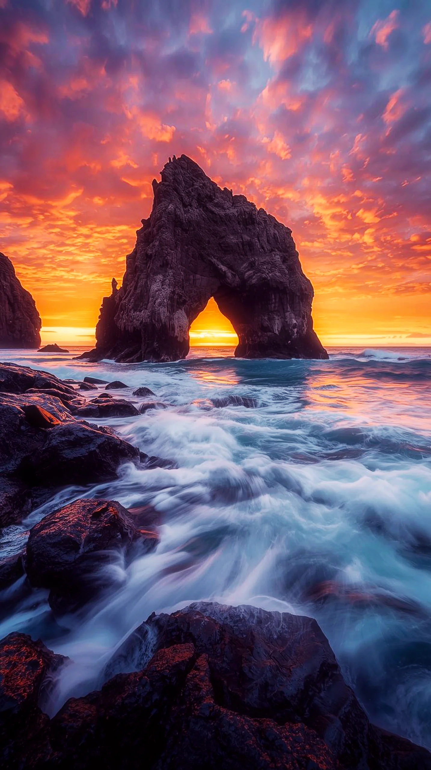 Ocean sunset rock arch iphone wallpaper 4k, 4k wallpaper for mobile, cute 4k wallpaper for iphone background