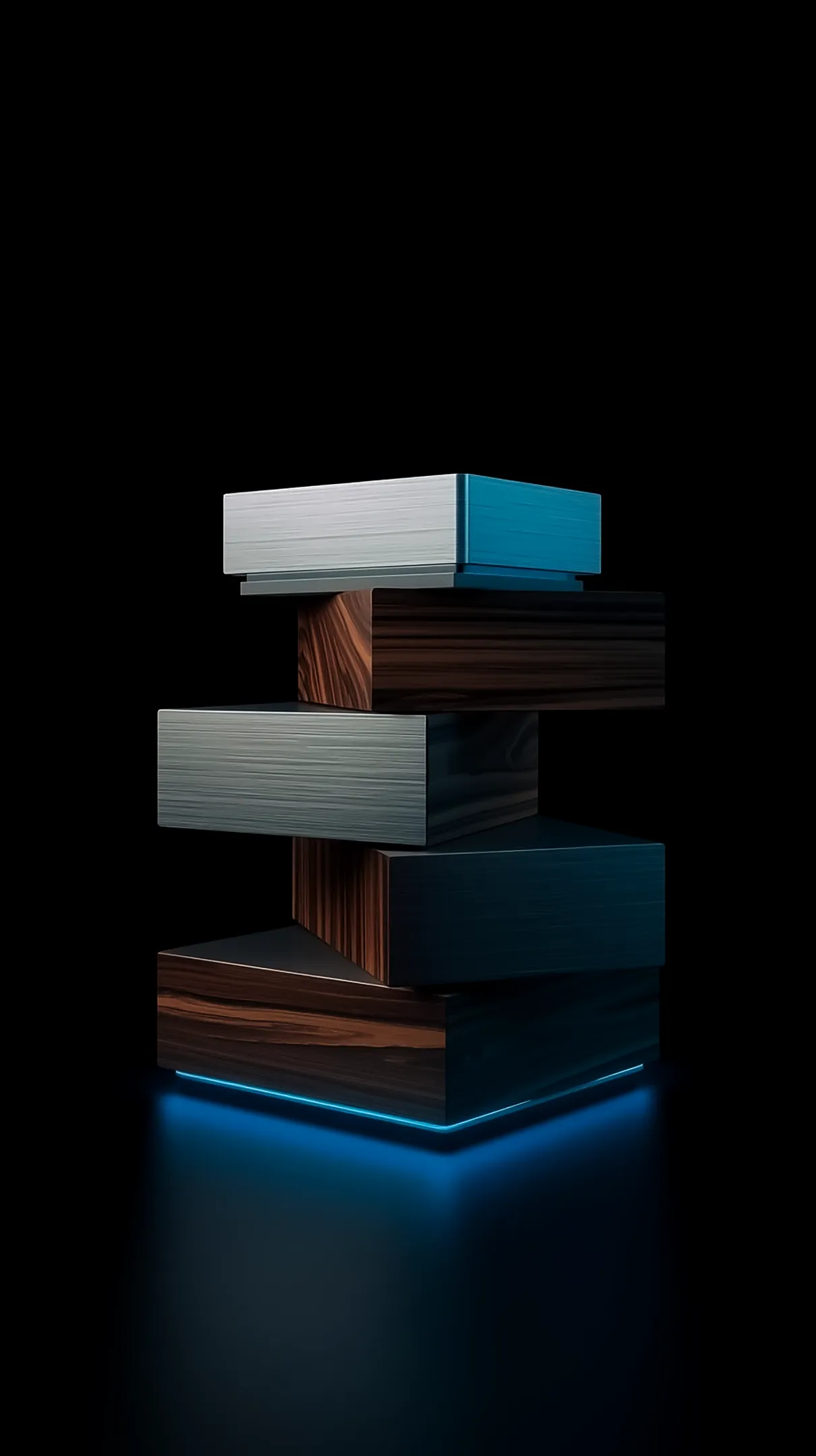 Amoled wallpaper 4k for mobile: abstract wood & metal blocks, blue neon glow. Iphone wallpaper 4k, 4k wallpaper for