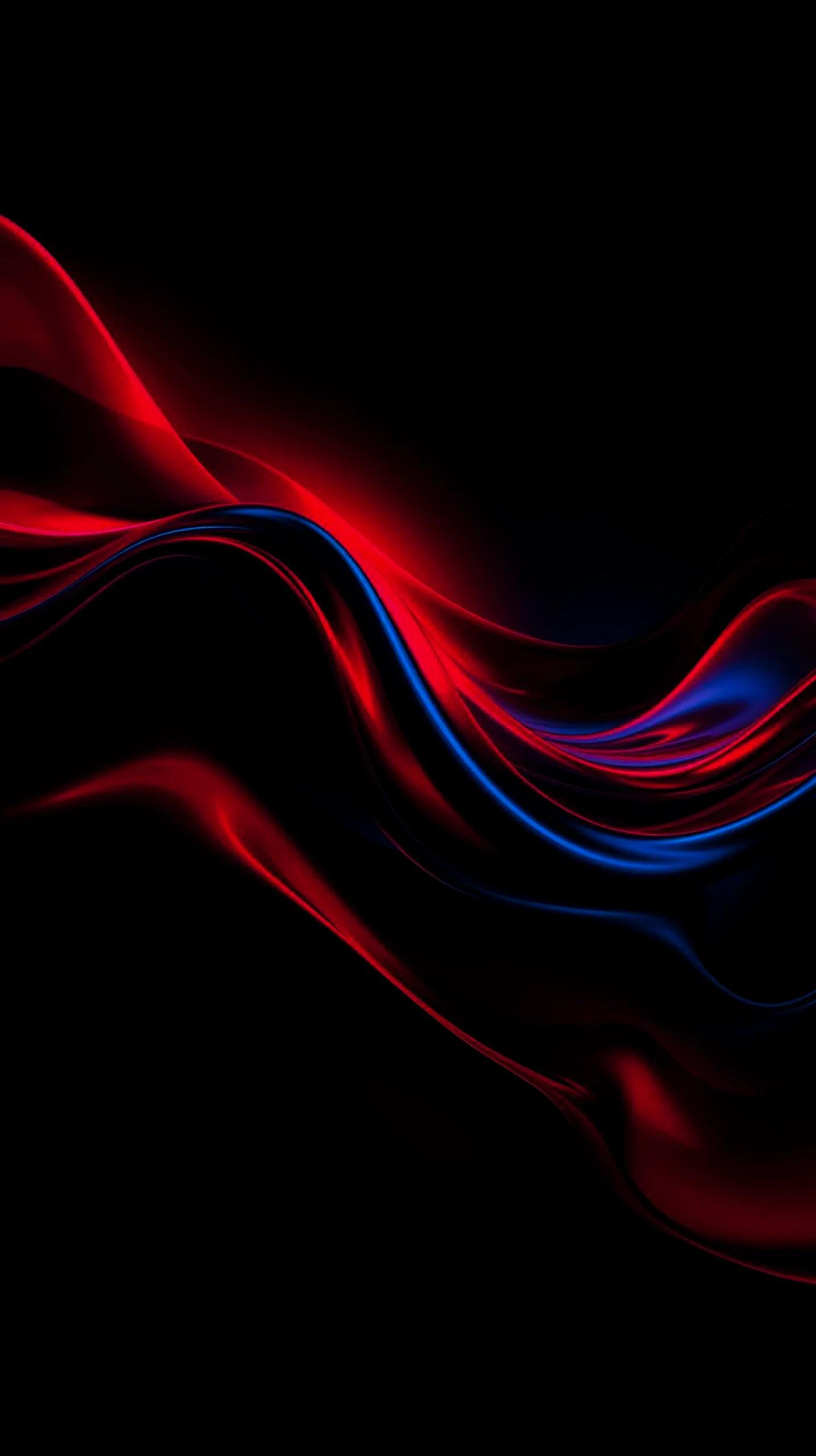 Abstract red and blue flowing lines on black background. AMOLED wallpaper 4K for mobile, iPhone wallpaper 4K, 4K
