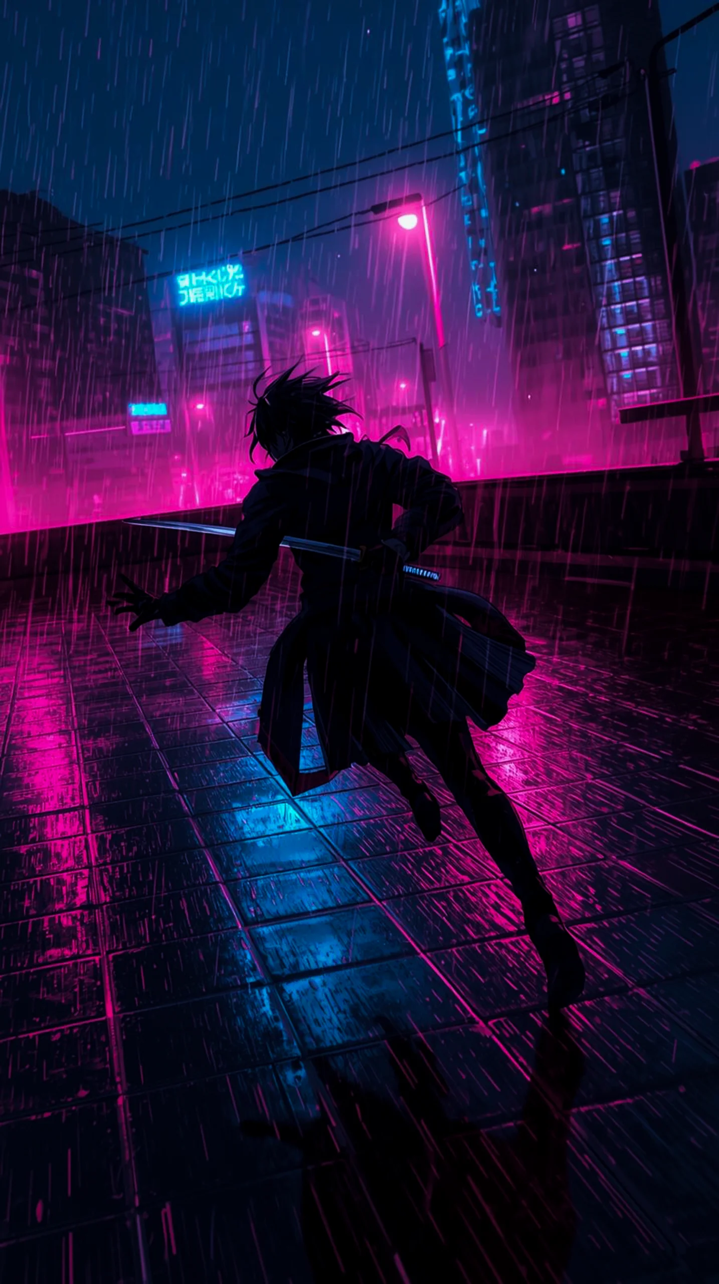 cyberpunk samurai anime silhouette wallpaper for phone 4K resolution