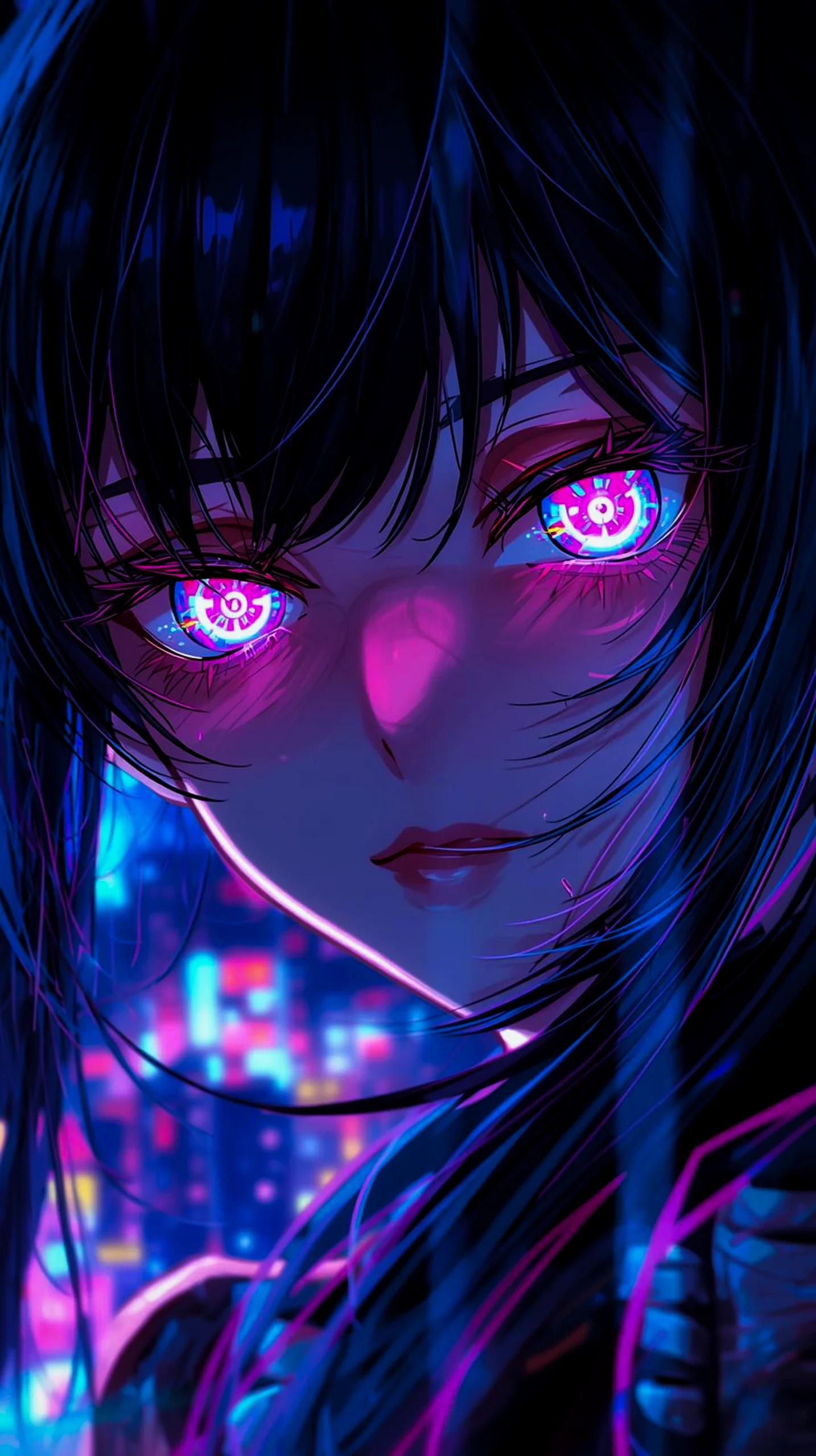glowing neon anime girl wallpaper for iPhone and Android 4K