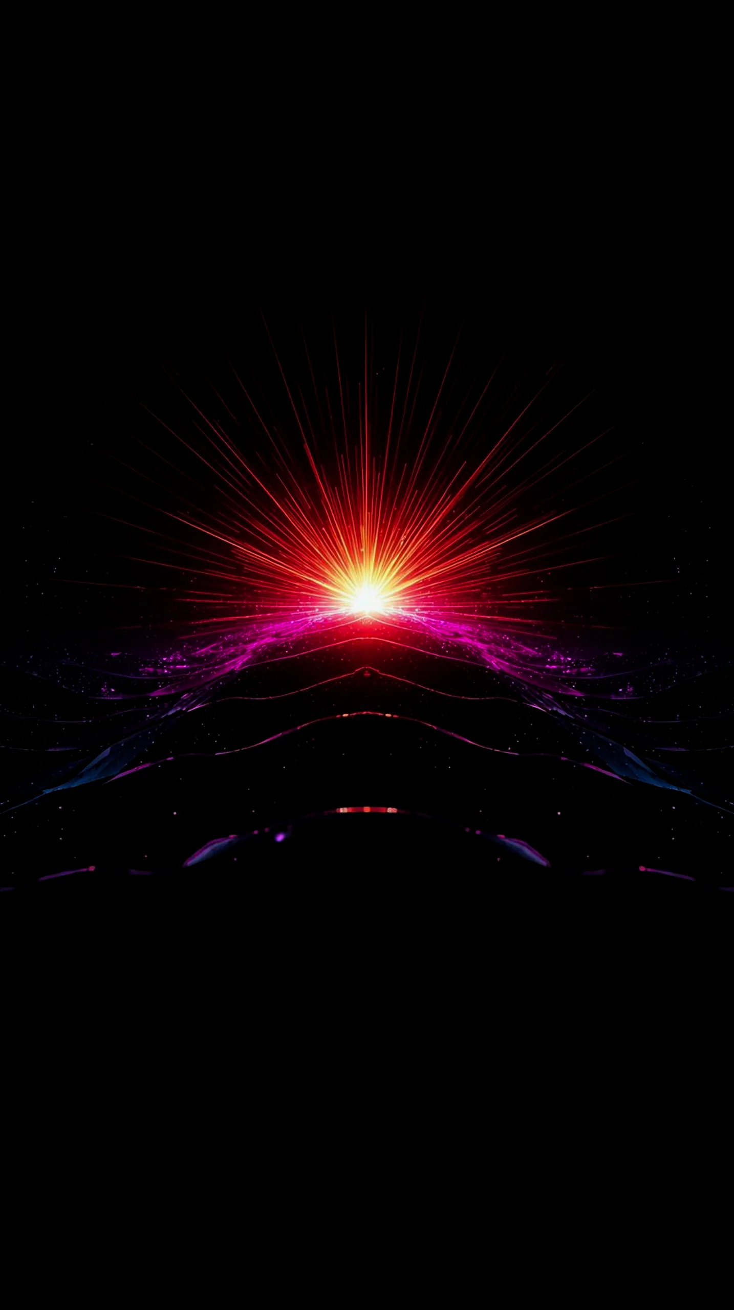 Abstract AMOLED wallpaper 4K for mobile featuring a fiery sunrise and cosmic elements. iPhone wallpaper 4K, 4K