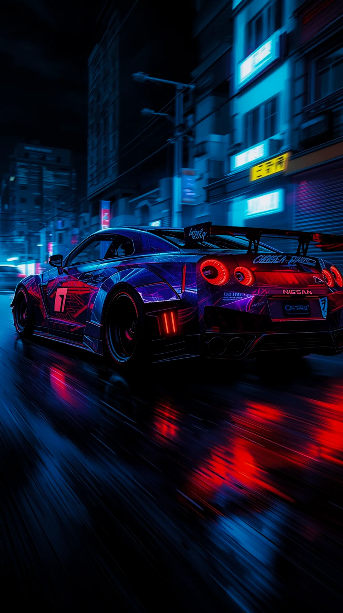 cyberpunk neon sports car wallpaper for iPhone Android 4K resolution