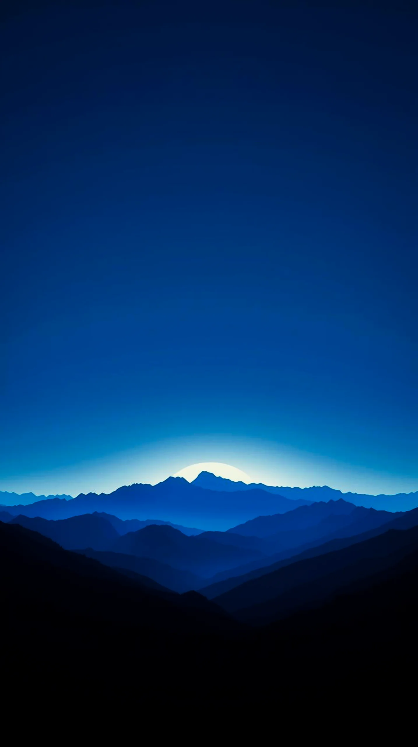 Minimalist blue mountain sunset AMOLED wallpaper 4k for mobile, iphone wallpaper 4k, 4k wallpaper for phone backgrounds.