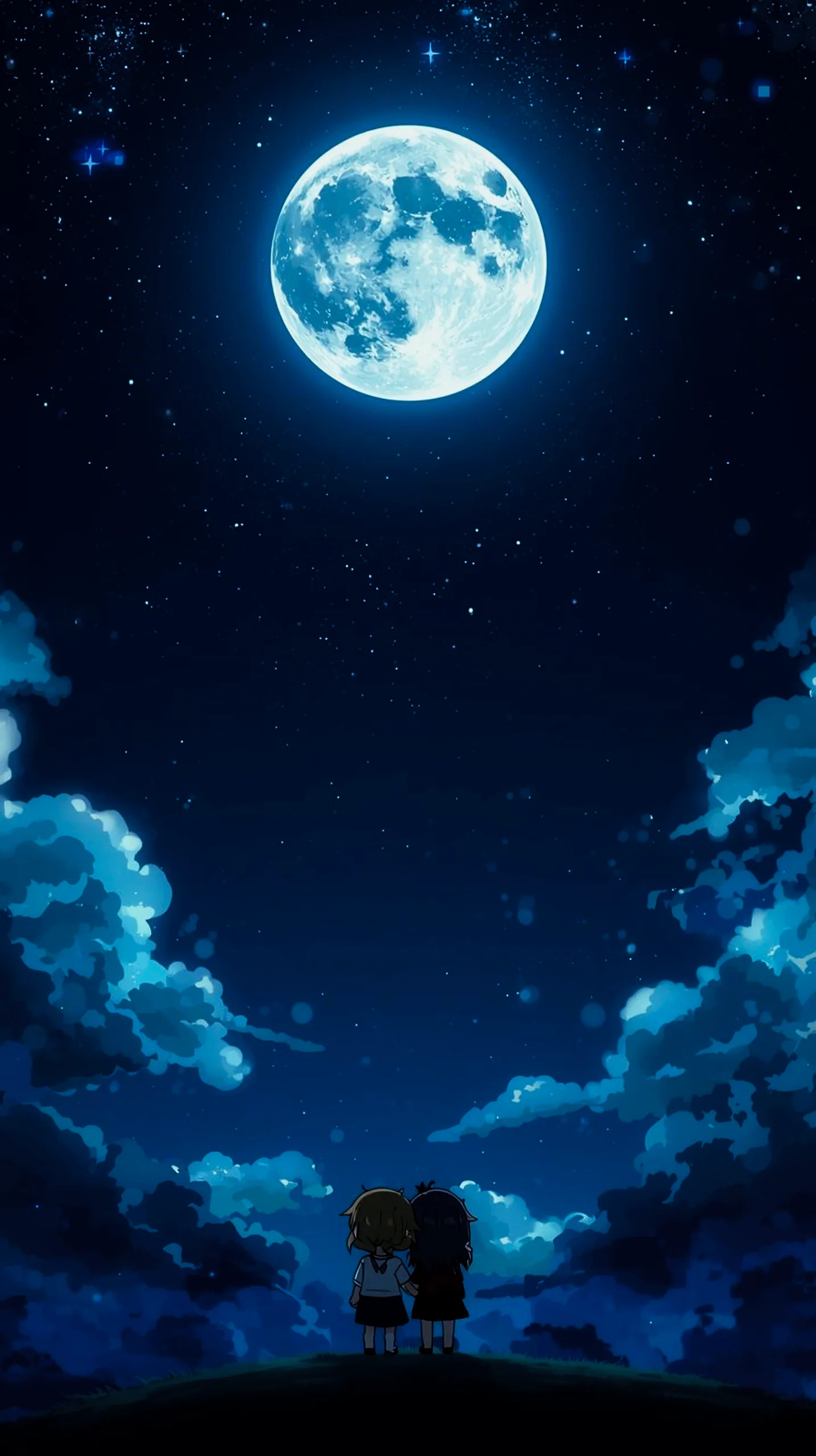 dreamy anime moon and stars wallpaper for iPhone 4K