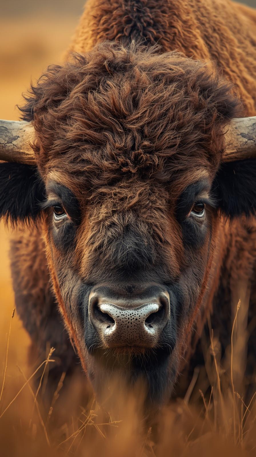 Majestic bison wallpaper, powerful wild animal in natural habitat.