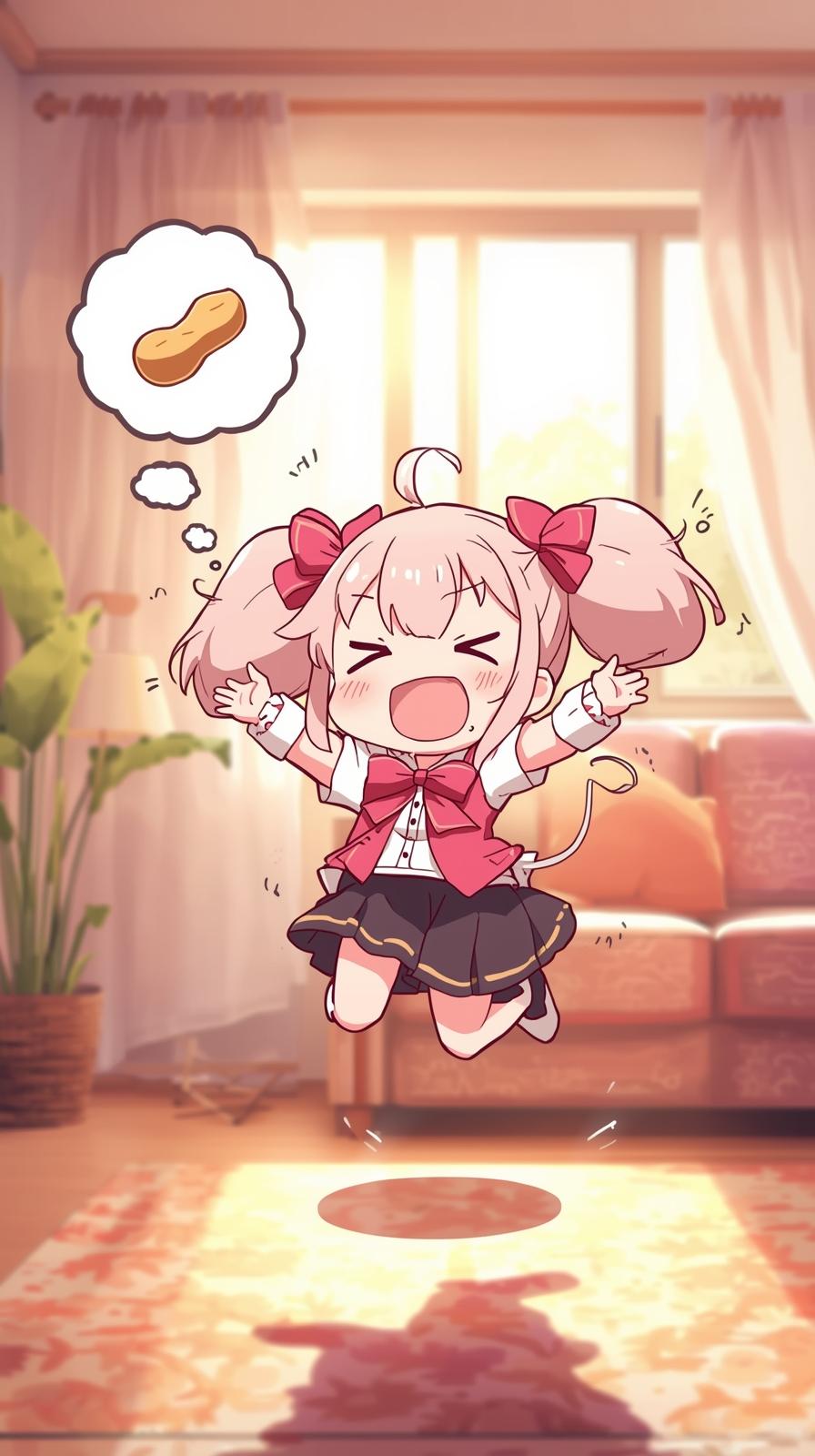 wallpaper for phone cute – Adorable chibi anime girl with pink pigtails jumping for joy