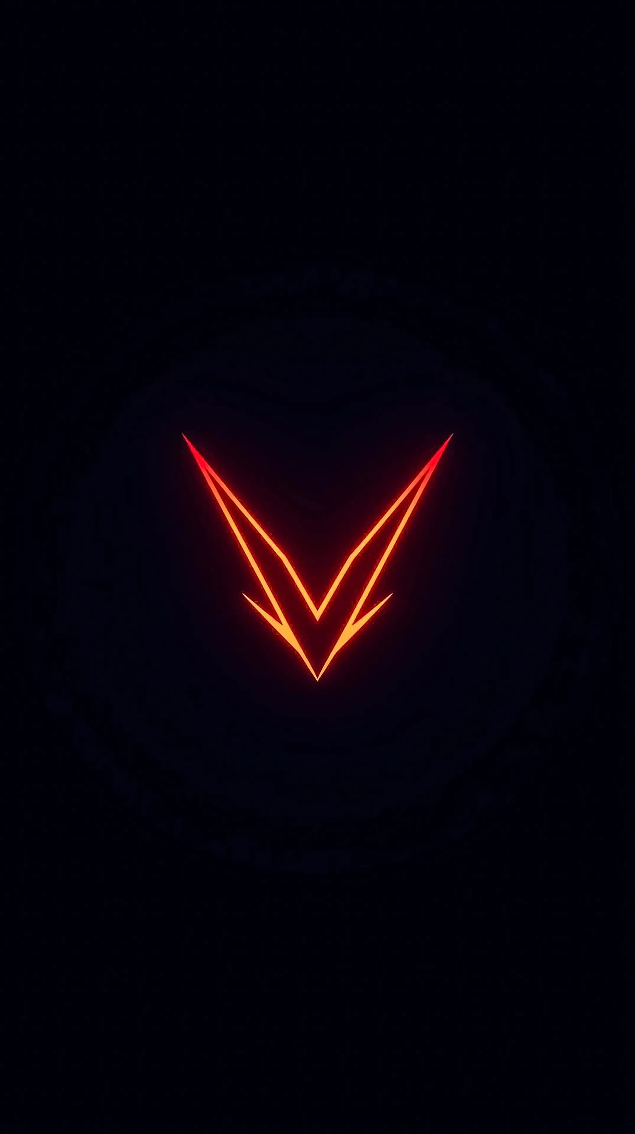 4k wallpaper for mobile Glowing Neon Orange V Symbol, Futuristic Chevron Logo on Deep Black Background with Radiant Fiery Glow