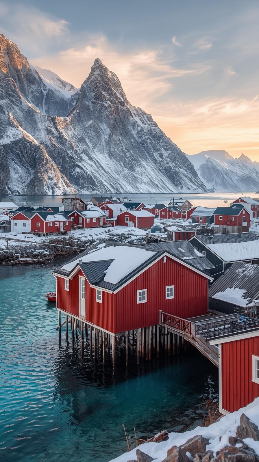 Norwegian Lofoten islands winter fishing village