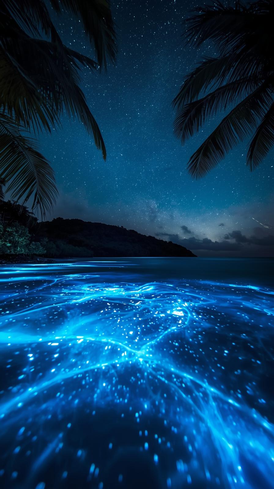 Bioluminescent plankton in tropical bay