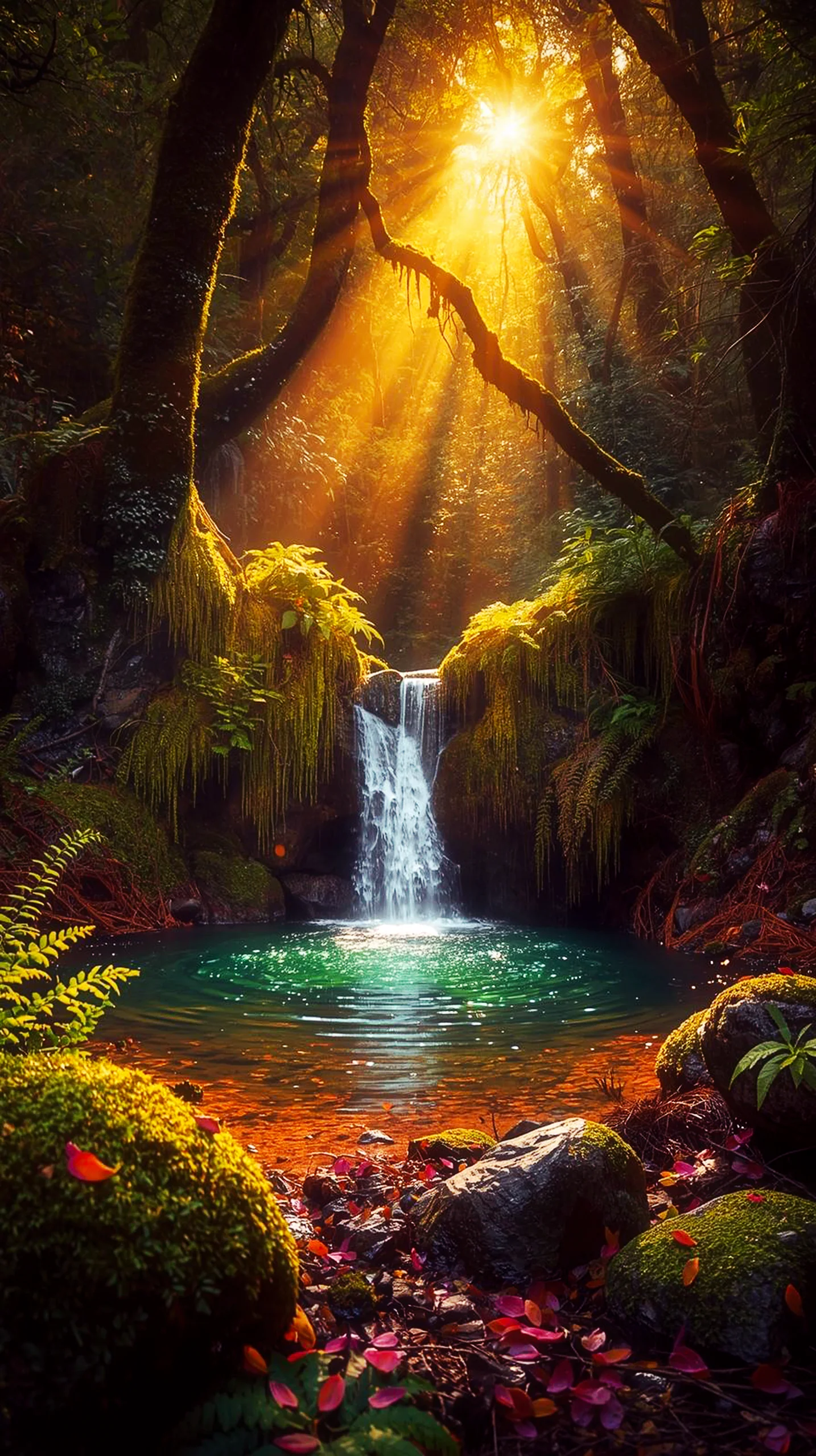Golden forest waterfall, perfect iphone wallpaper 4k, 4k wallpaper for mobile, cute 4k wallpaper for iphone, 4k
