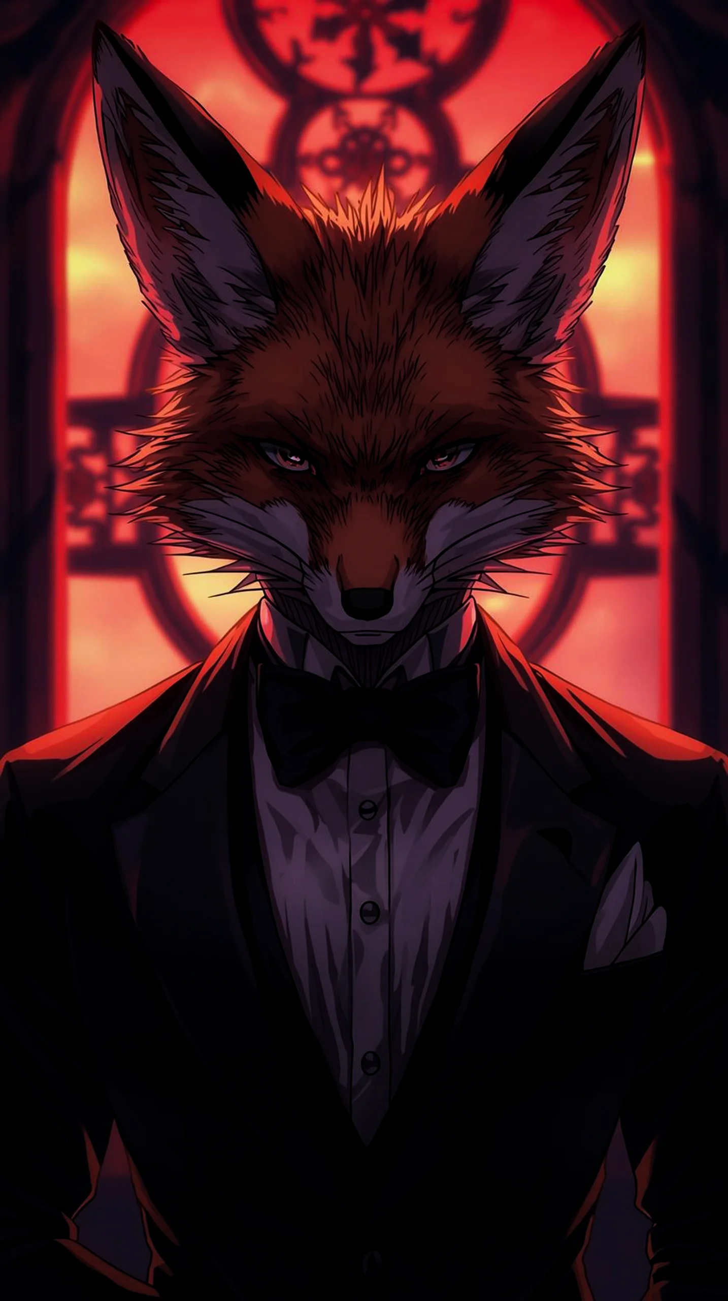 mysterious fox in tuxedo 4K mobile wallpaper for iPhone Android