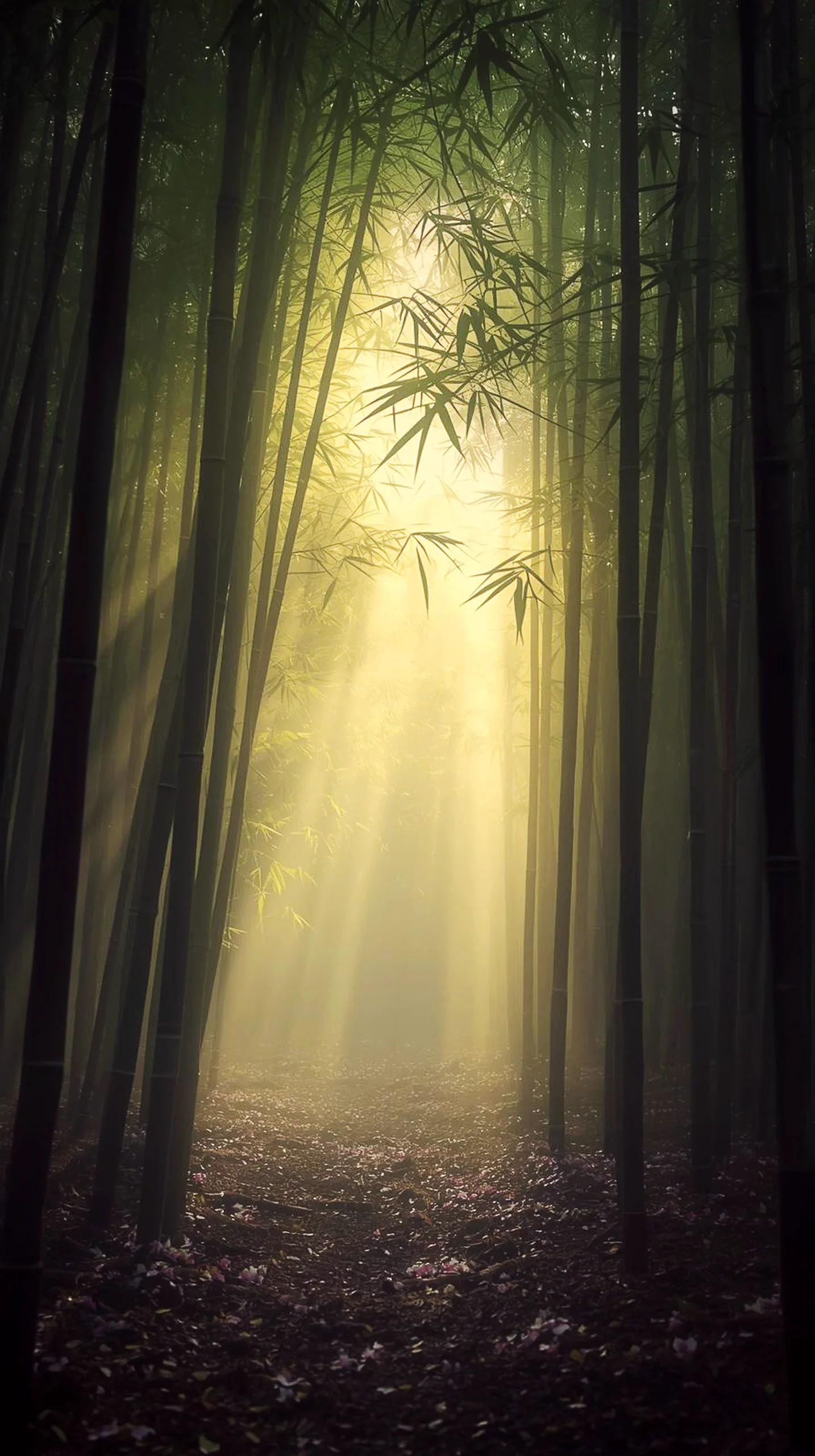 Bamboo forest path with sunbeams, 4K wallpaper for mobile and iPhone. Cute 4K backgrounds.