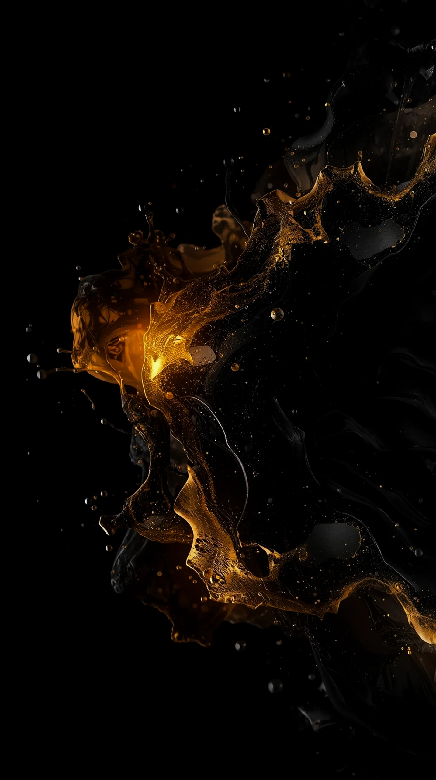 Golden liquid splash AMOLED wallpaper 4K for mobile, iPhone wallpaper 4K, 4K wallpaper for mobile, wallpaper for phone,