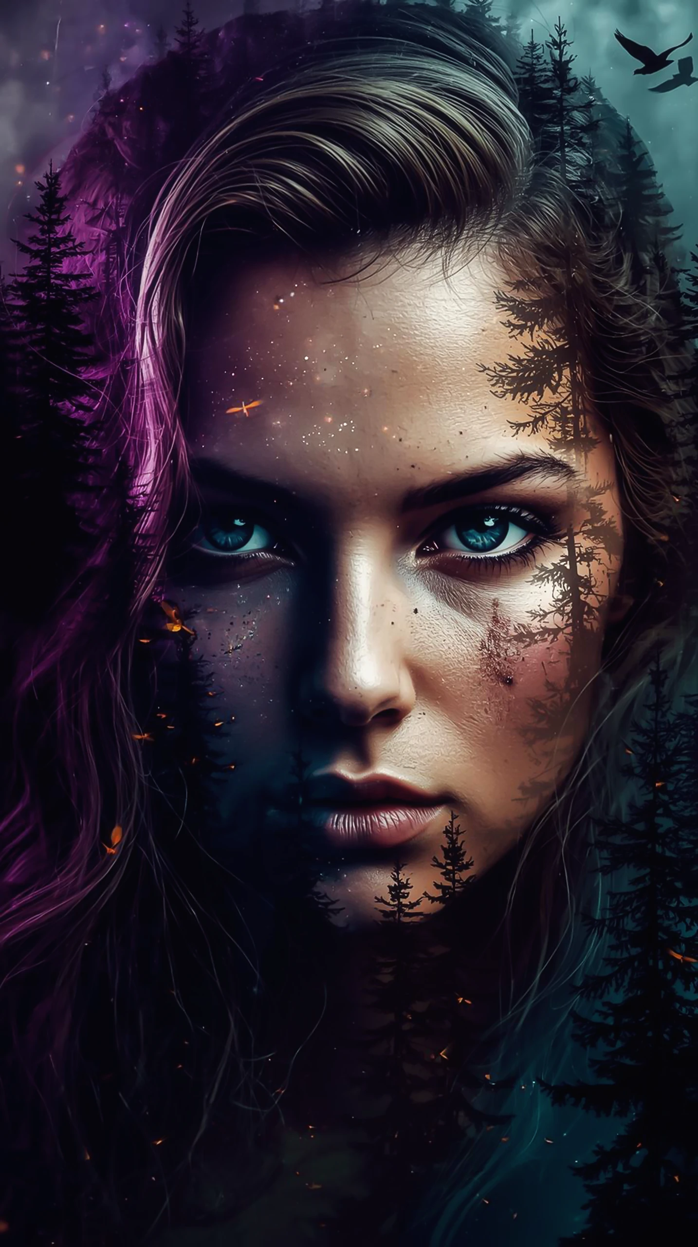 Fantasy Wallpaper 4K — Woman Forest Double Exposure