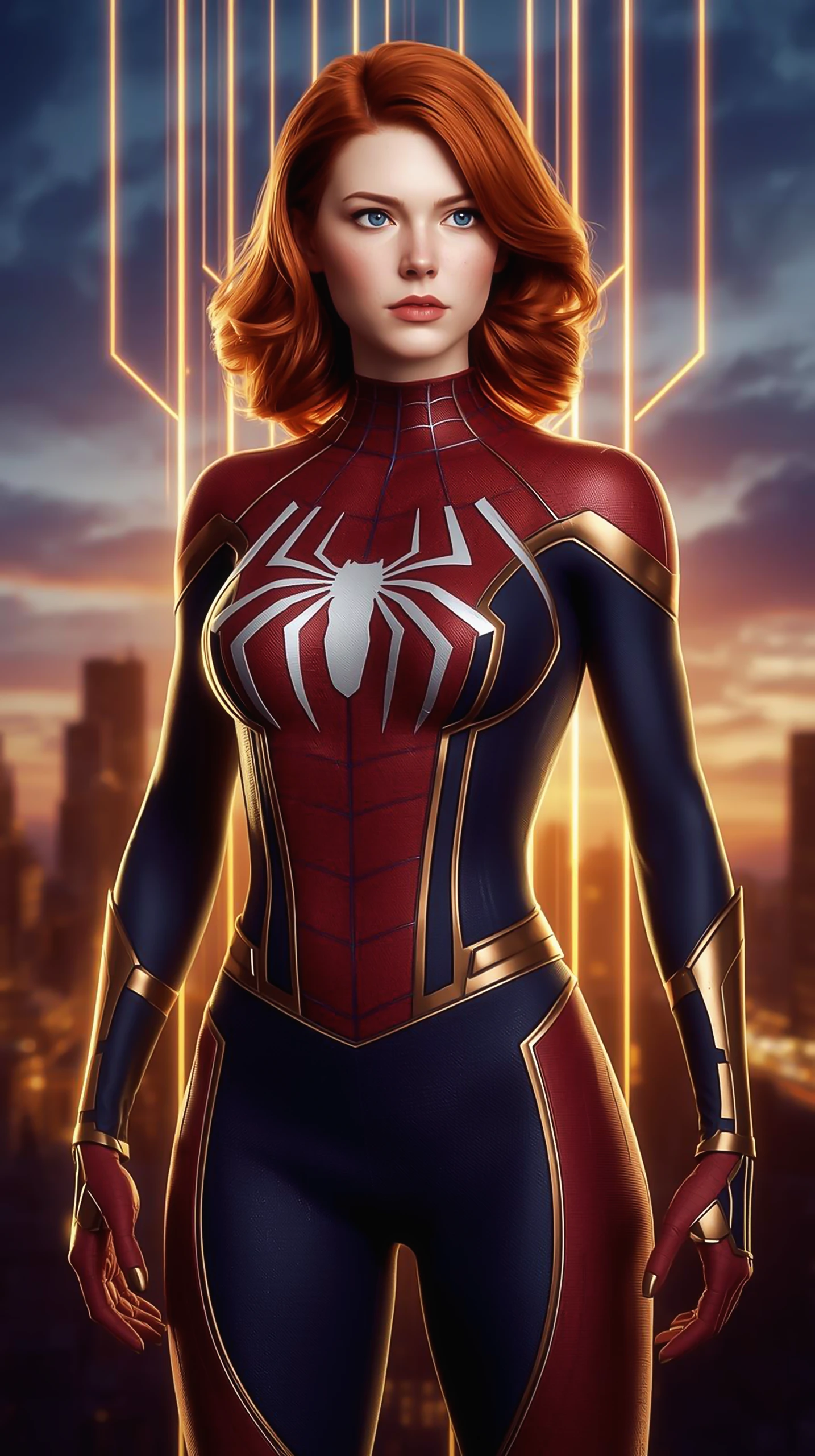 Spider Man Wallpaper 4K — Red Hair Heroine City Sunset