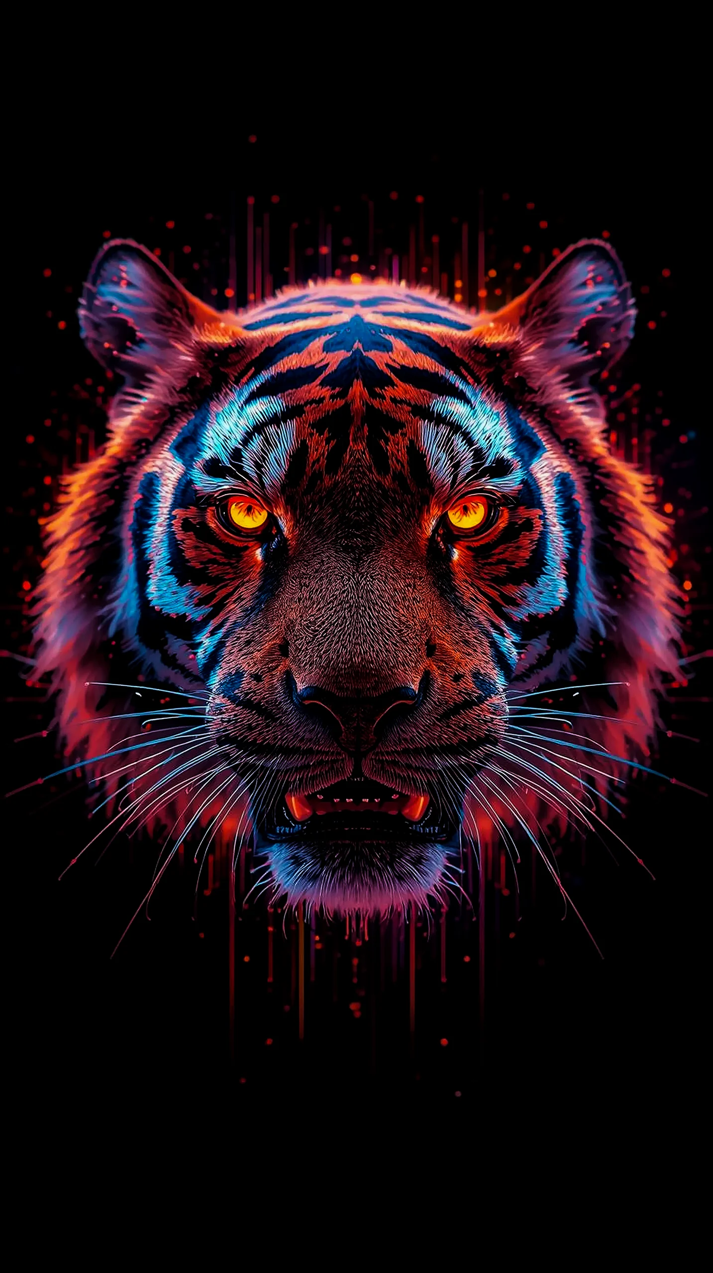 Neon tiger AMOLED wallpaper 4k for mobile, iphone wallpaper 4k, 4k wallpaper for mobile, wallpaper for phone, cute 4k