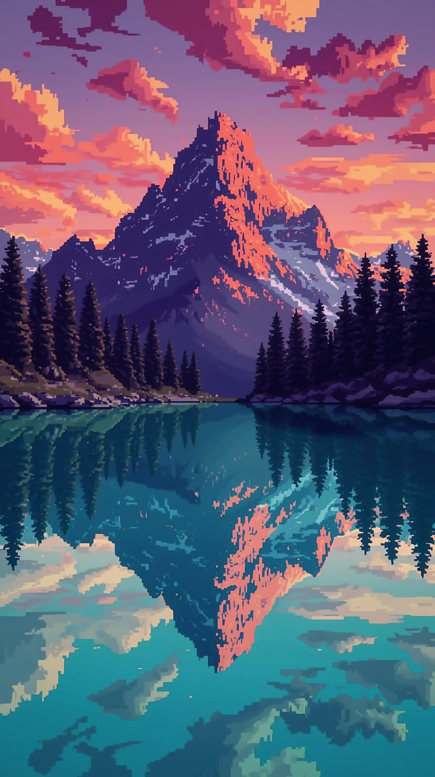 Pixel Art Wallpaper 4K — Mountain Lake Reflection | 4kwallpapar
