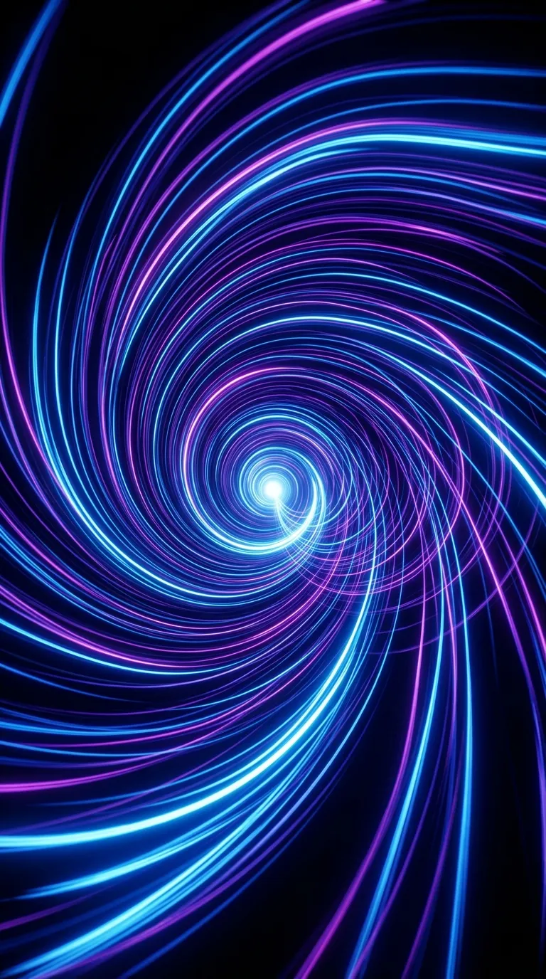 Neon Swirl Wallpaper — Glowing Light Vortex in Purple vibrant neon light swirl wallpaper with purple and blue streaks