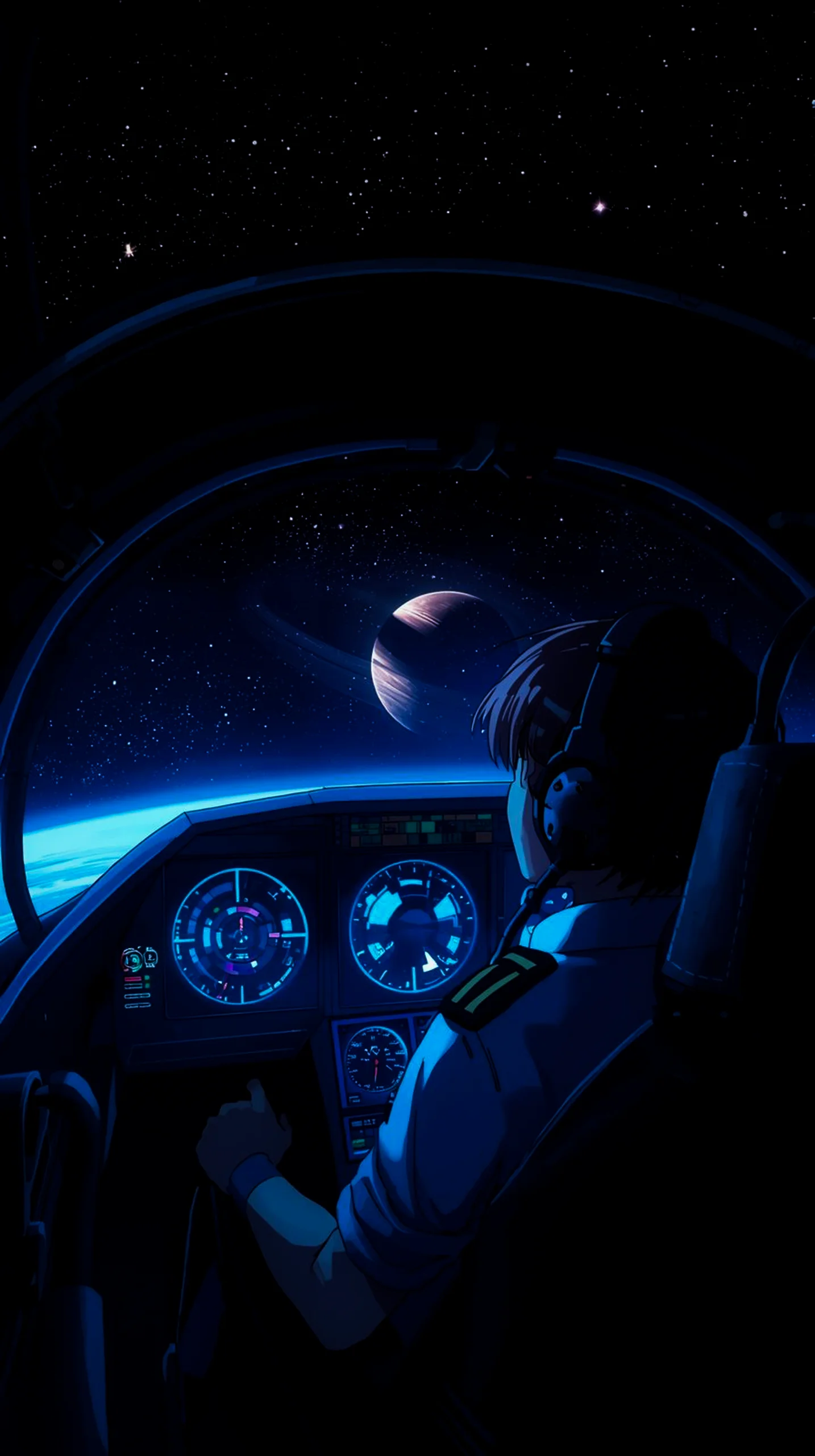 cinematic anime space pilot cockpit wallpaper for phone 4K
