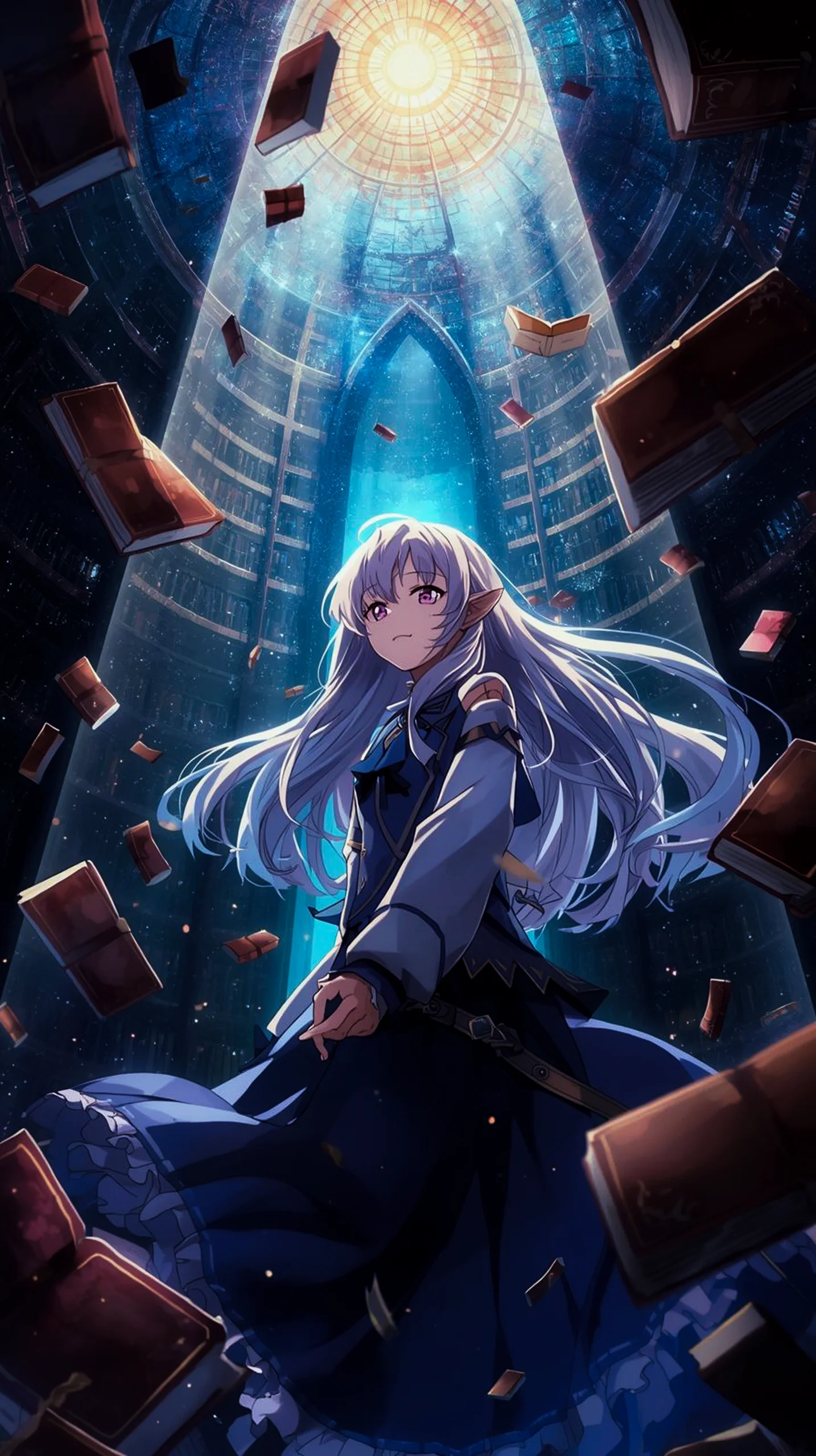 magical anime girl library wallpaper for iPhone 4K resolution