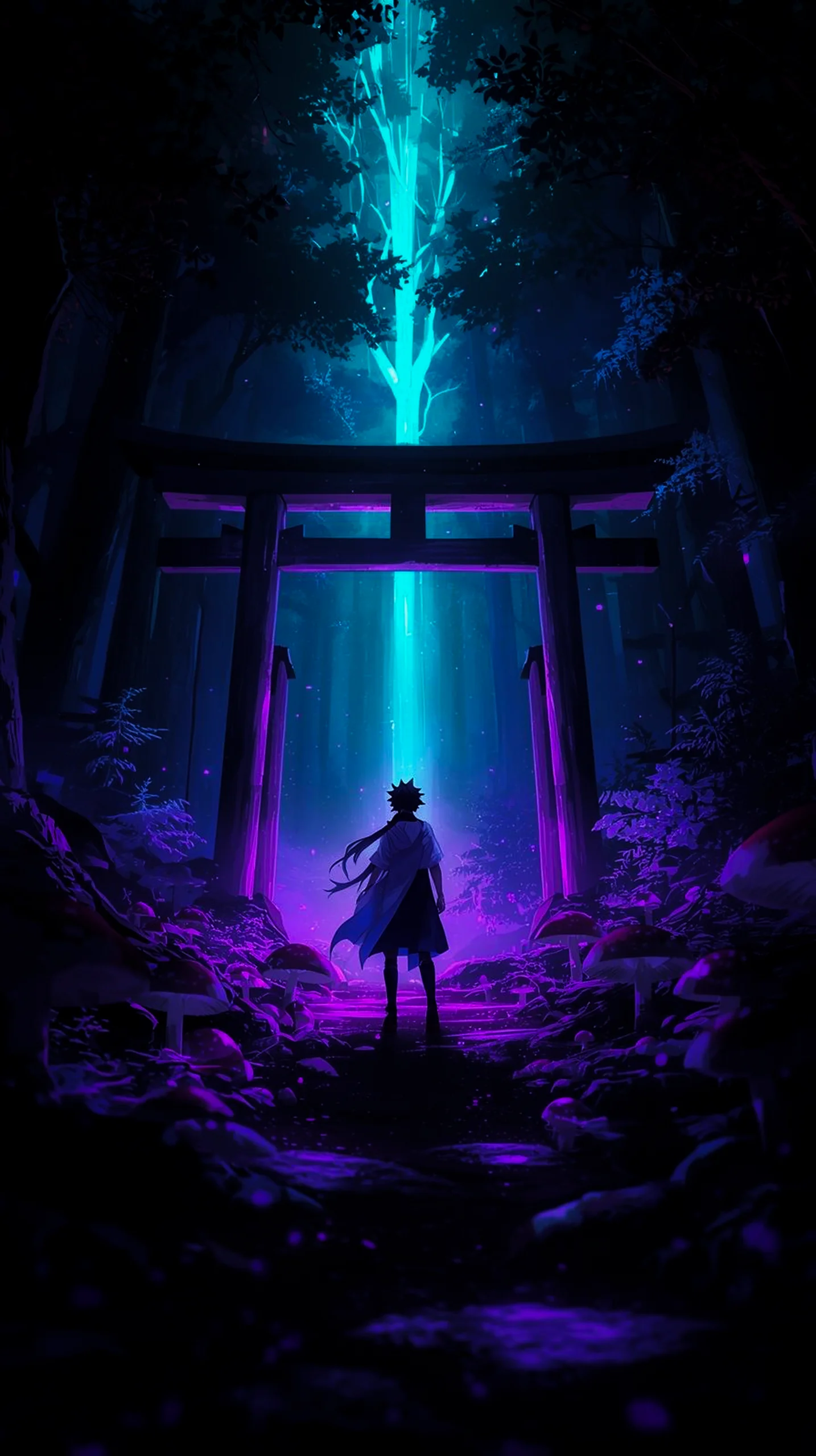 glowing torii gate anime wallpaper for phone in 4K resolution