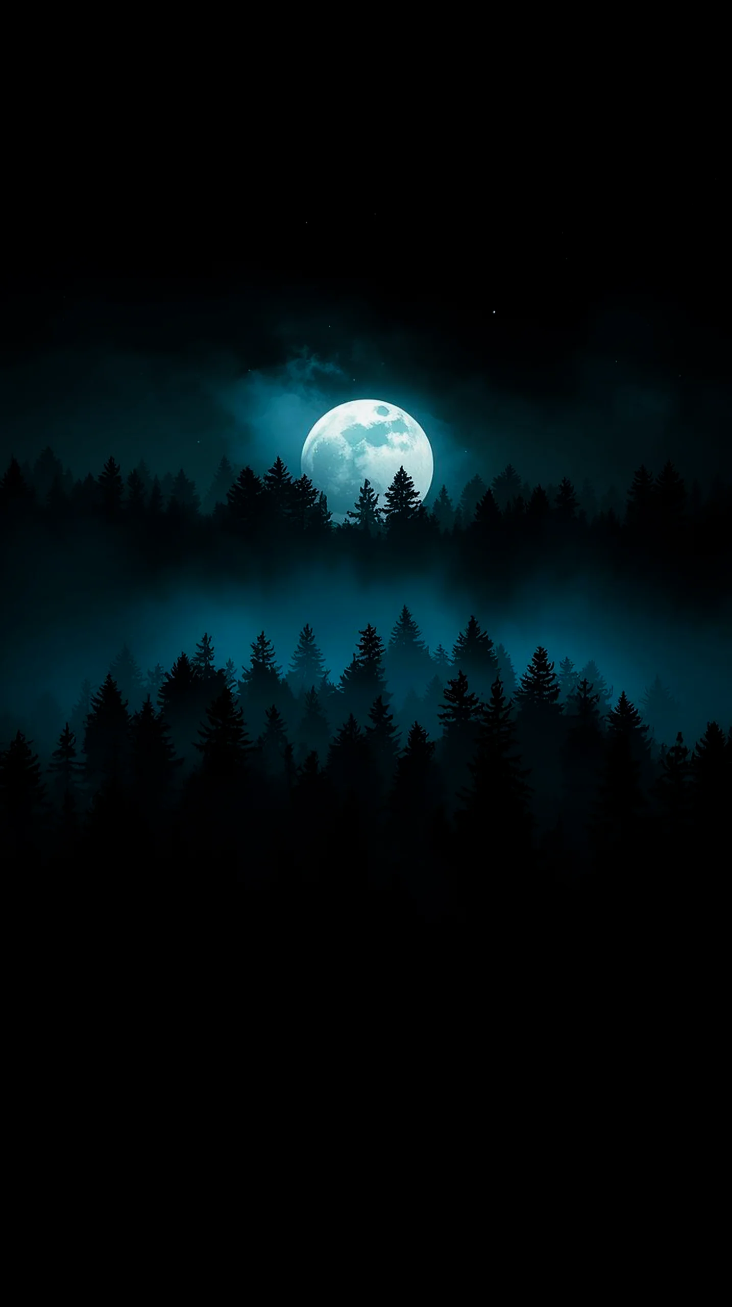 Moonlit forest amoled wallpaper 4k for mobile, iphone wallpaper 4k, 4k wallpaper for phone, 4k backgrounds iphone.