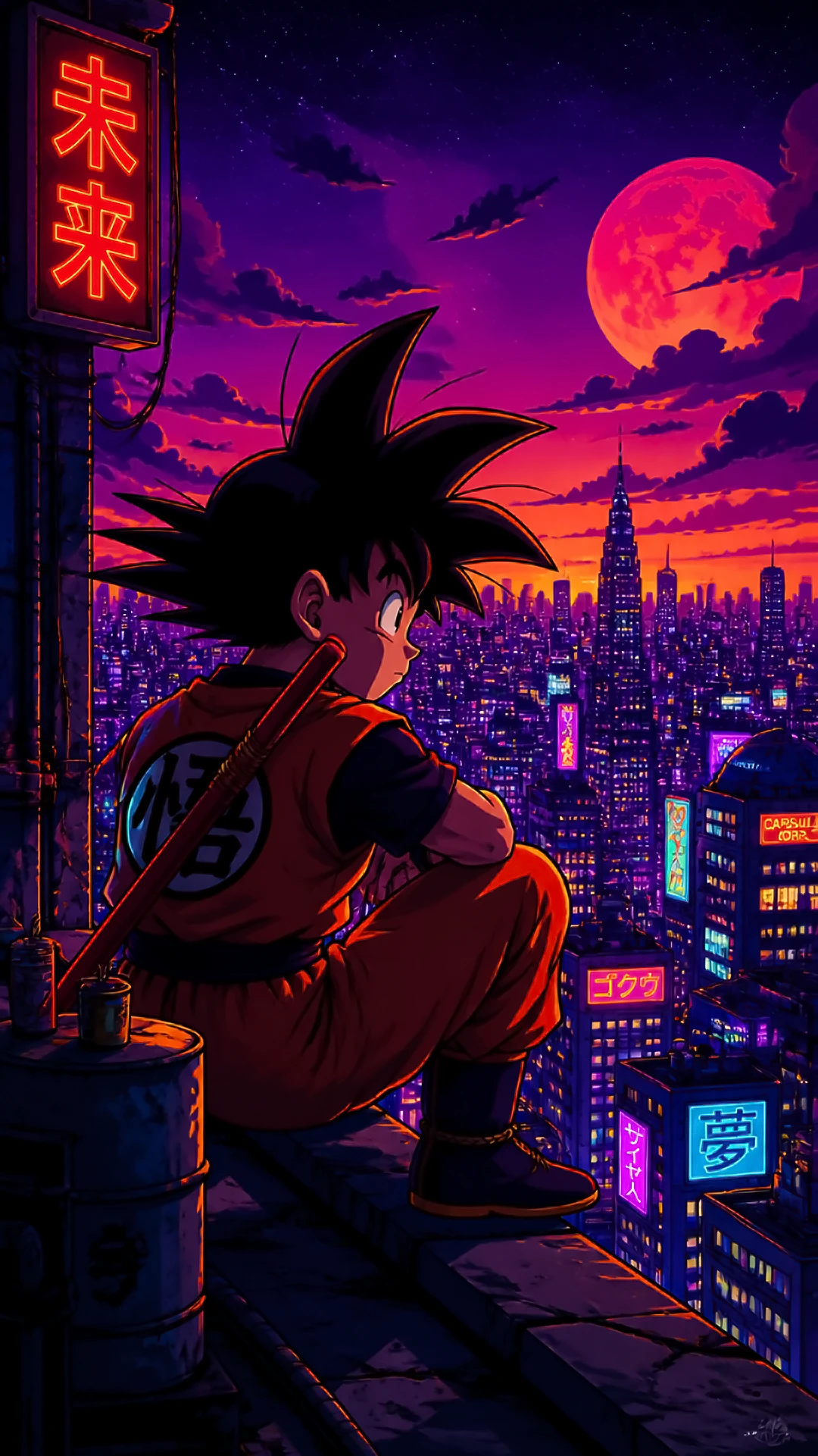Anime background phone — city rooftop overlook