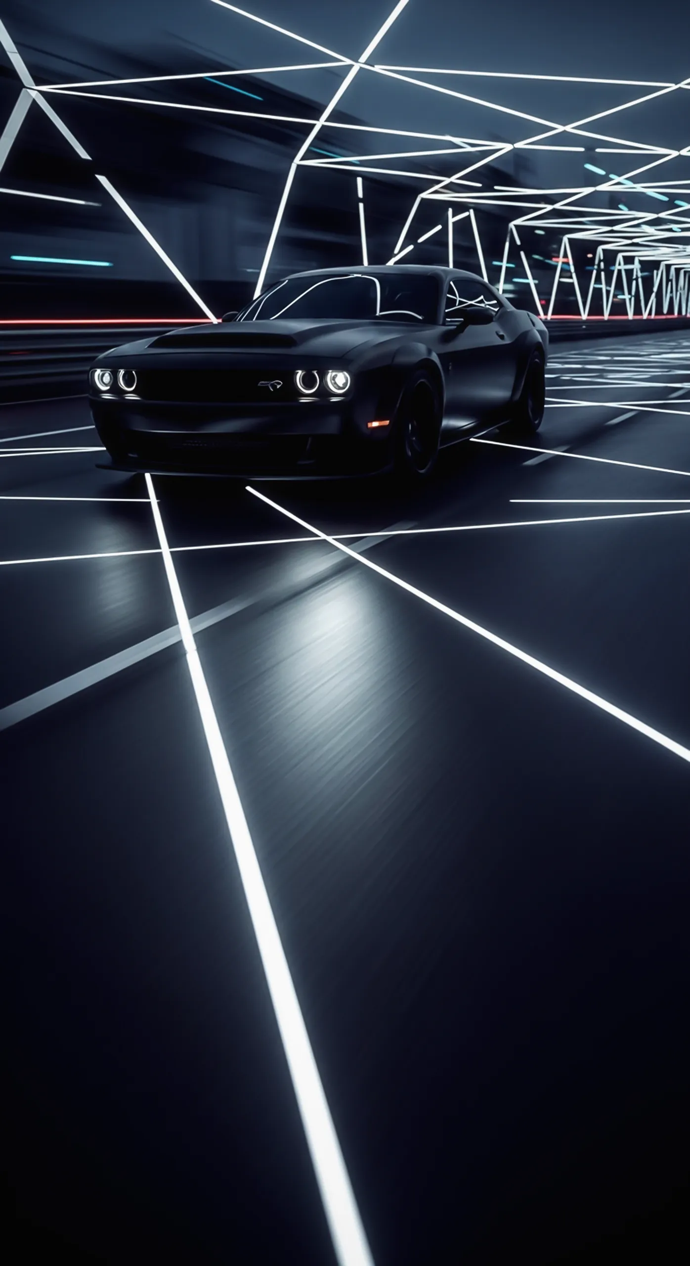 Black car in a neon tunnel, perfect car iPhone wallpaper and 4K mobile car wallpaper.