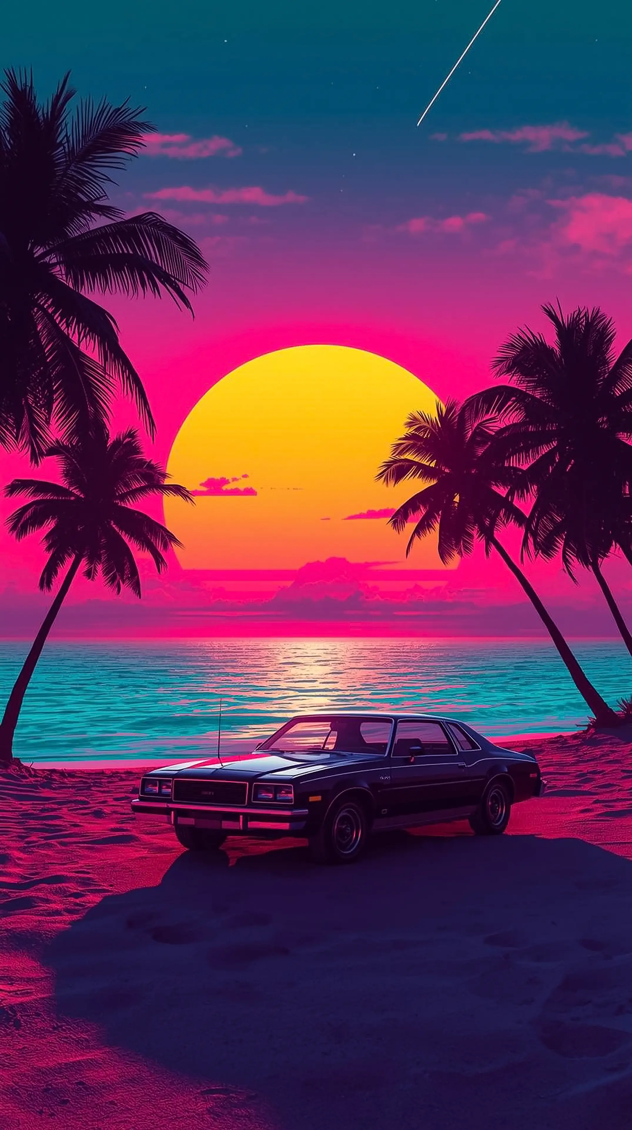 Synthwave Sunset Wallpaper | 80s Aesthetic Beach Art