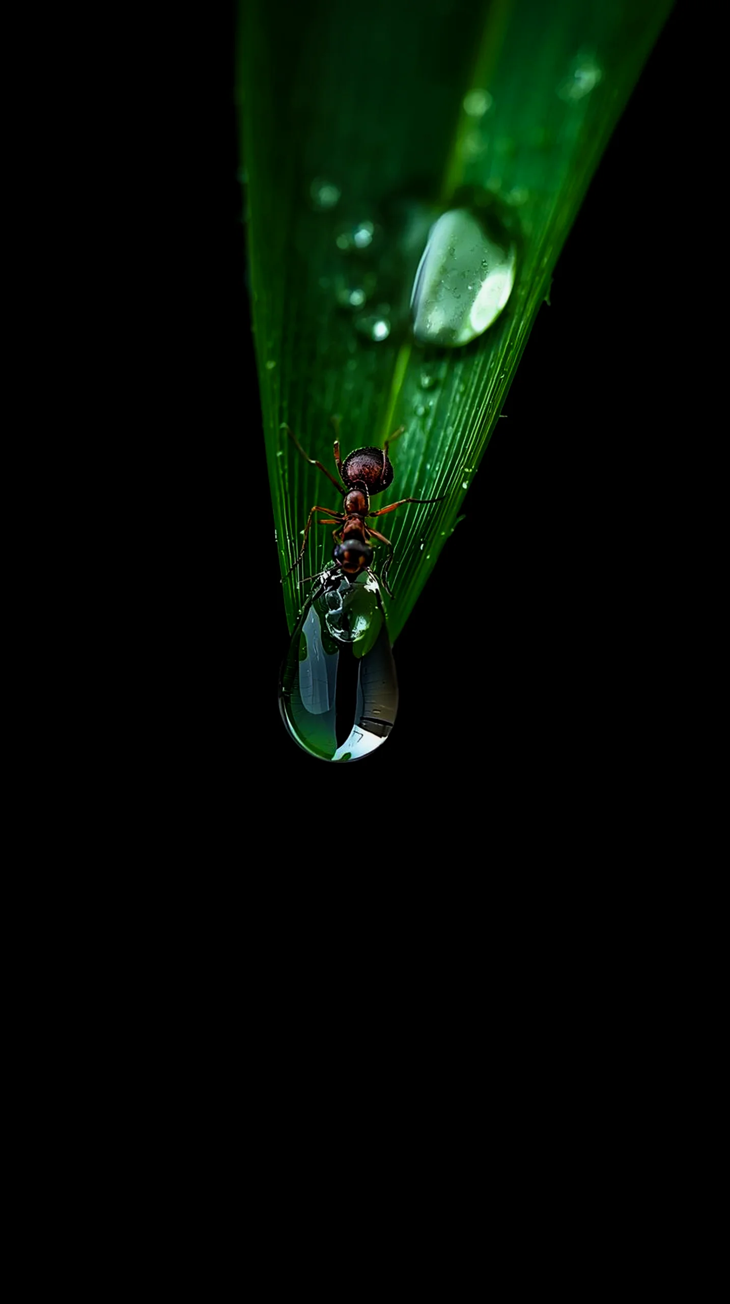 Ant on water droplet amoled wallpaper 4k for mobile, iphone wallpaper 4k, 4k wallpaper for mobile, wallpaper for phone,