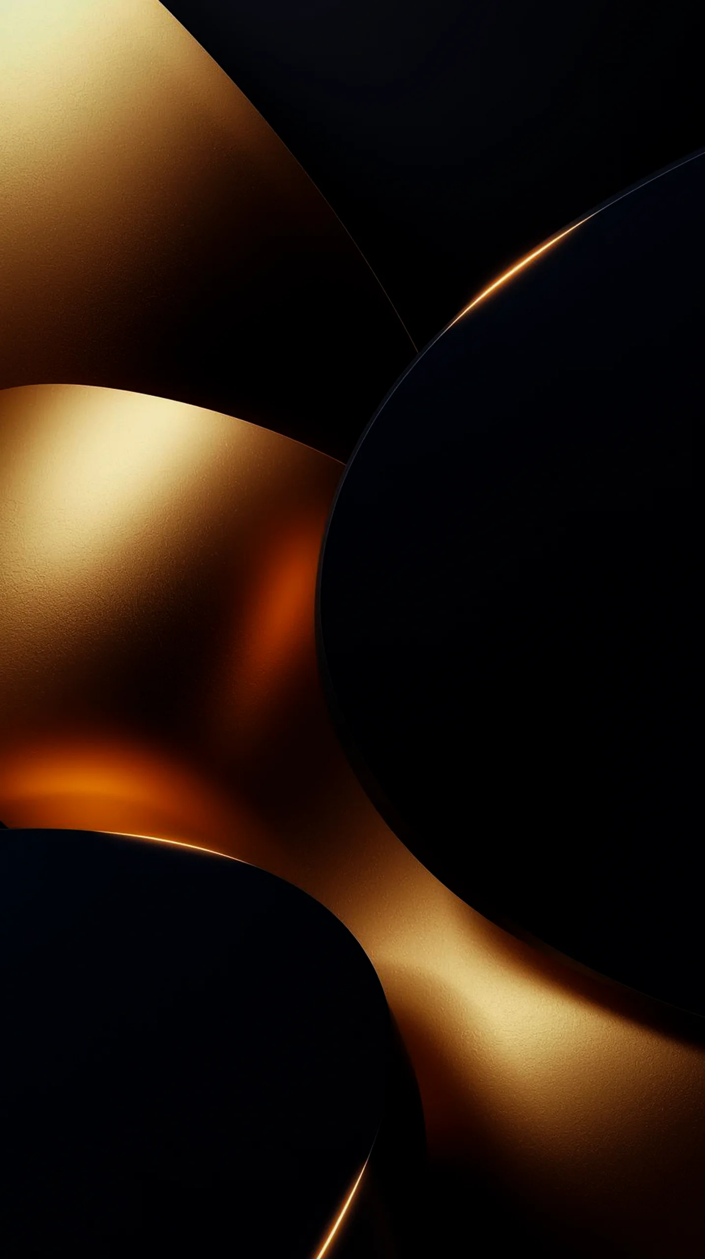 Dark AMOLED Mobile Wallpaper: Elegant Gold Curves in 4K