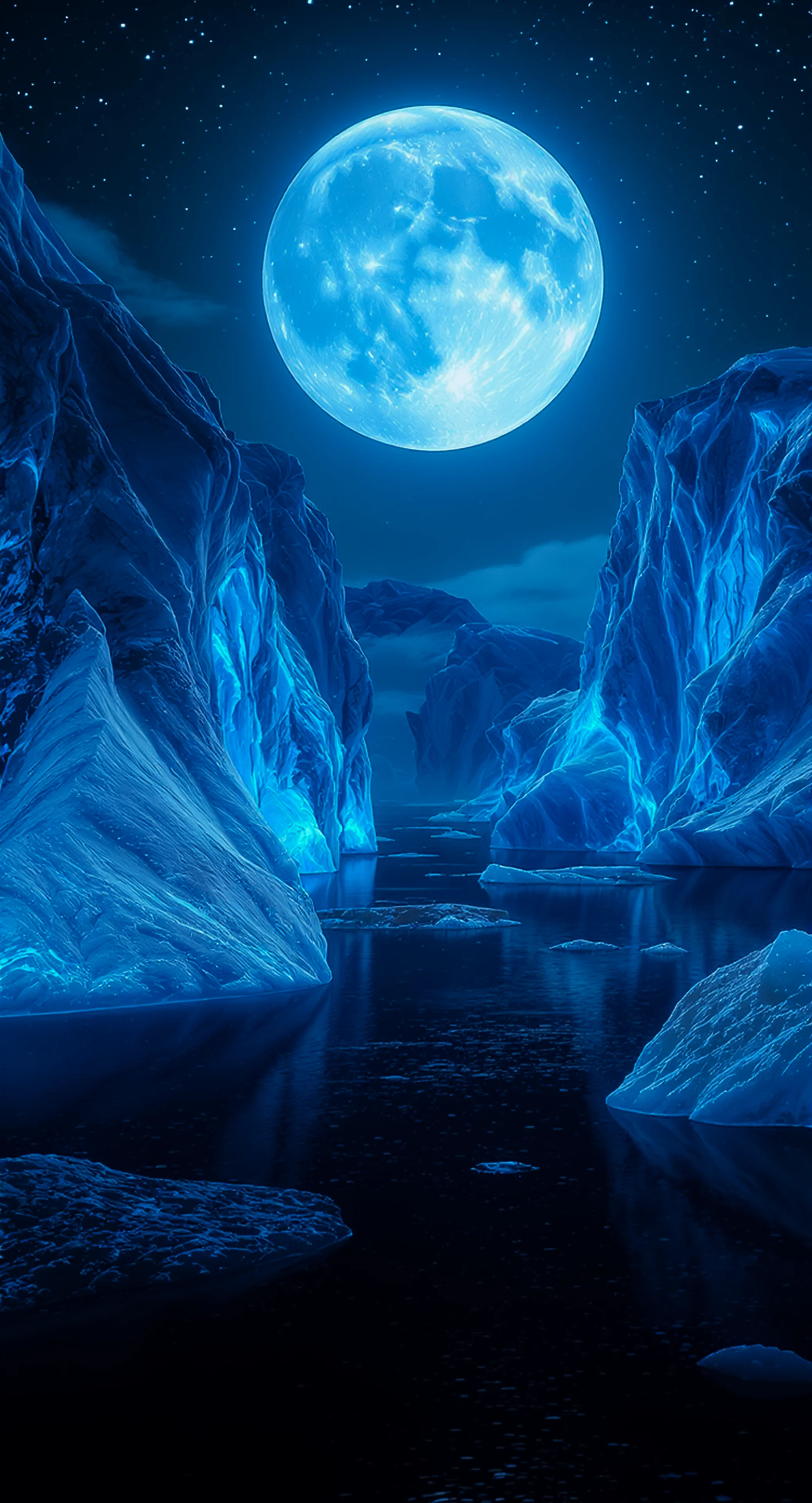 4k wallpaper mobile Cosmic Aurora Mountain Lake, Vibrant Purple Pink Blue Sky Reflection & Glowing Galaxy Peak