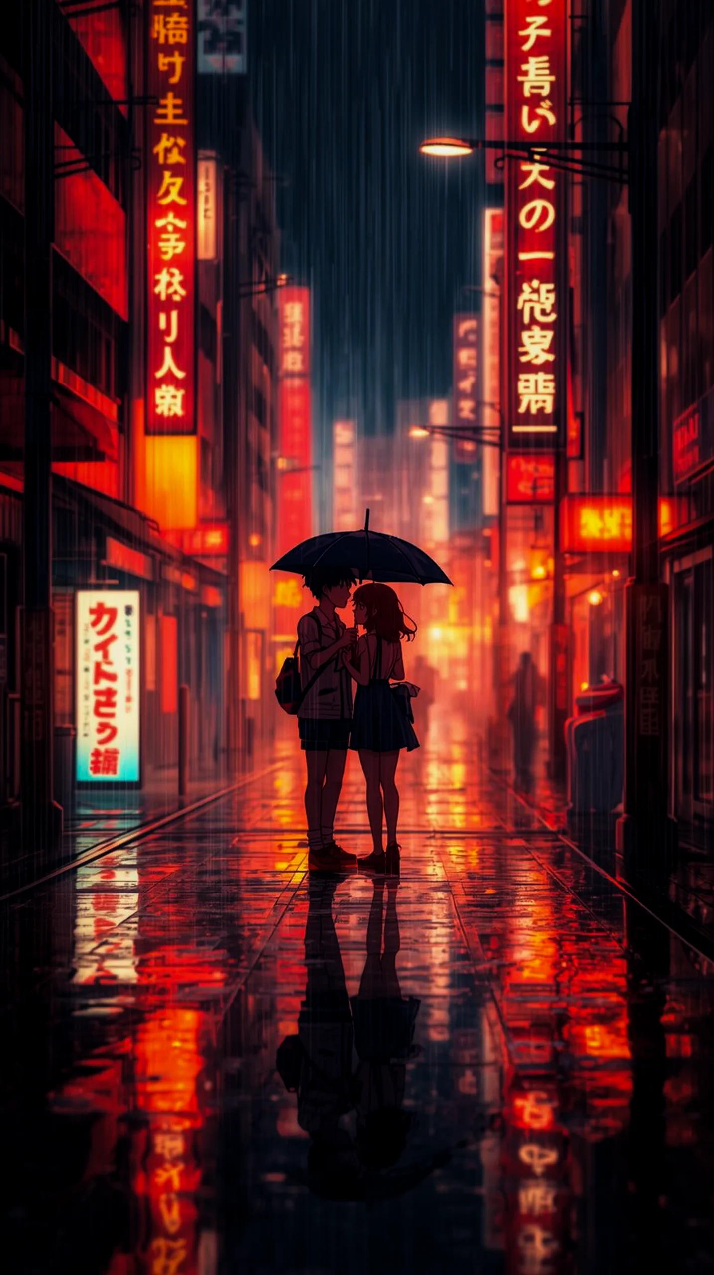 romantic rainy anime street wallpaper for mobile phone 4k