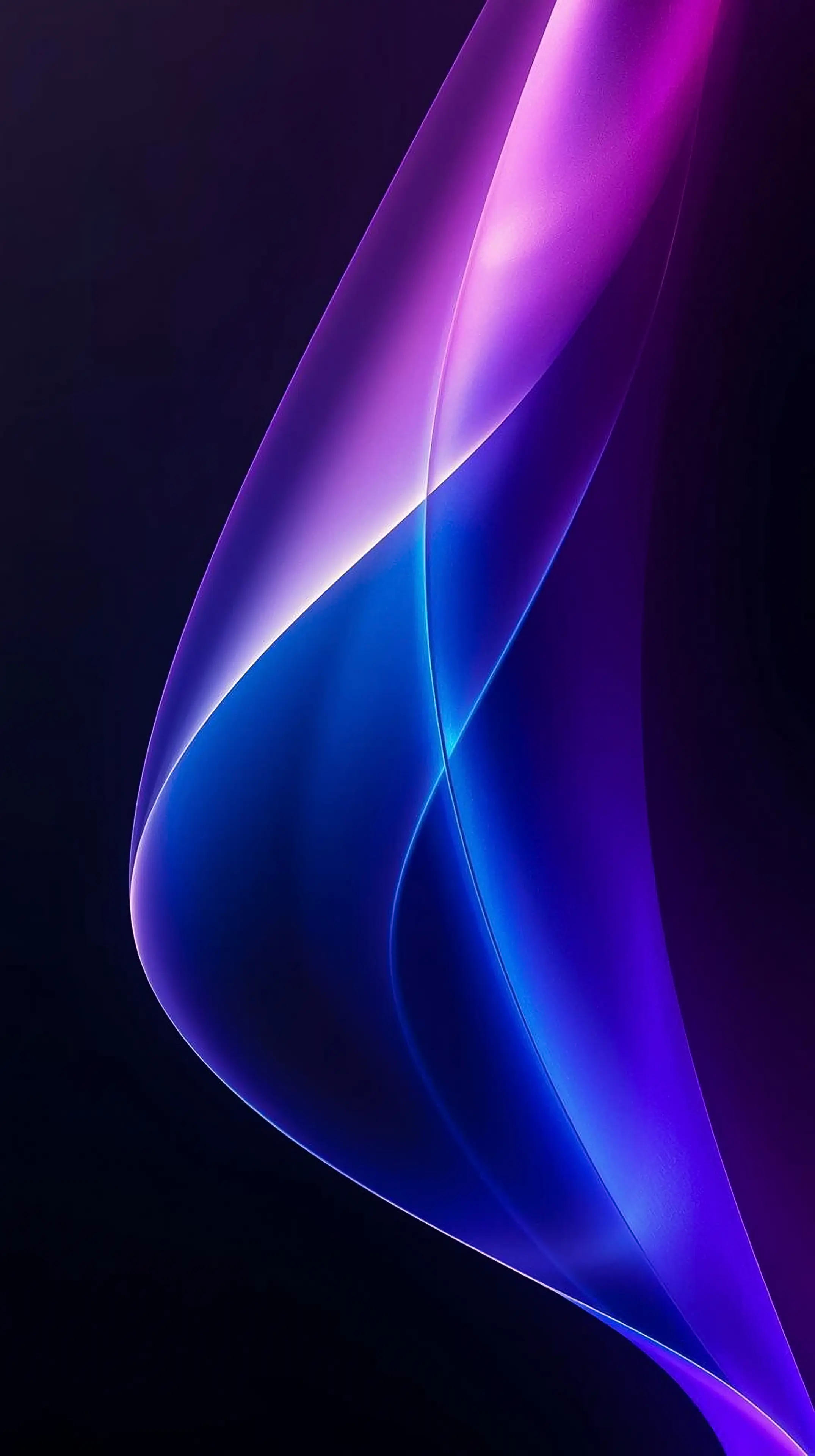 4k wallpaper for mobile Neon Purple Blue Glossy Wave Flow, Futuristic Iridescent Ribbon Curves with Luminous Glow on Dee
