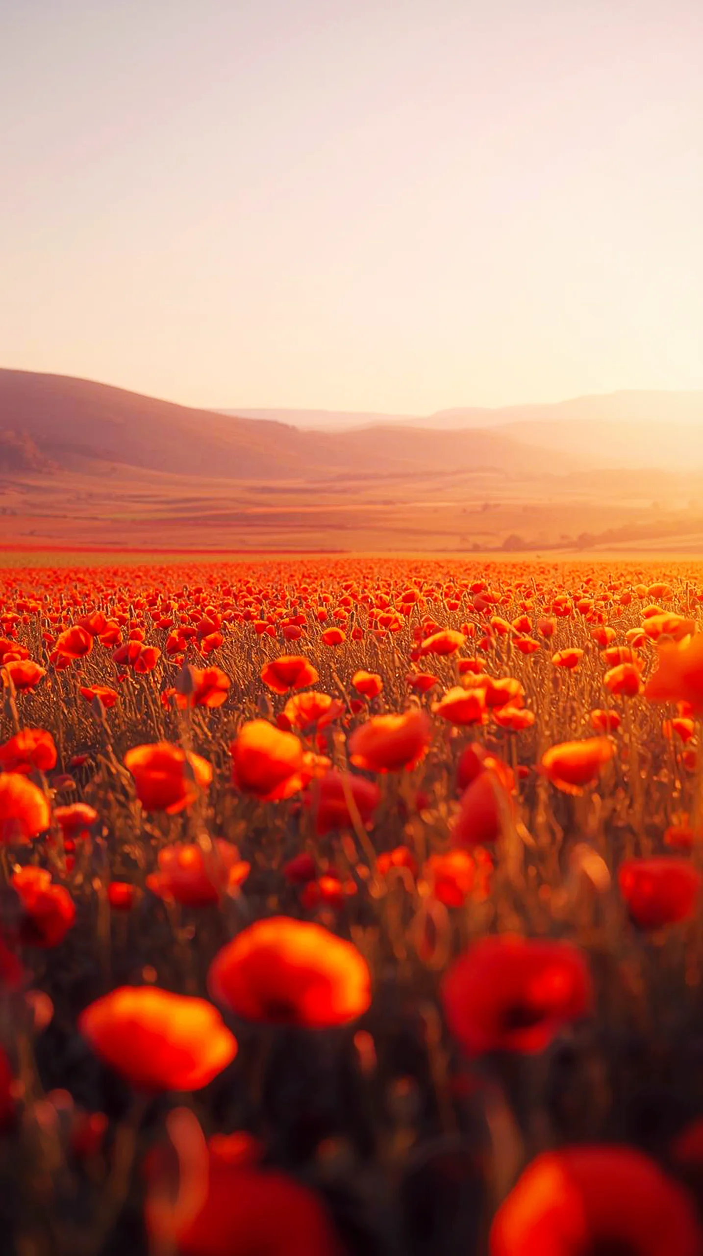 Red poppy field at sunset iphone wallpaper 4k, 4k wallpaper for mobile, cute 4k wallpaper for iphone 4k backgrounds