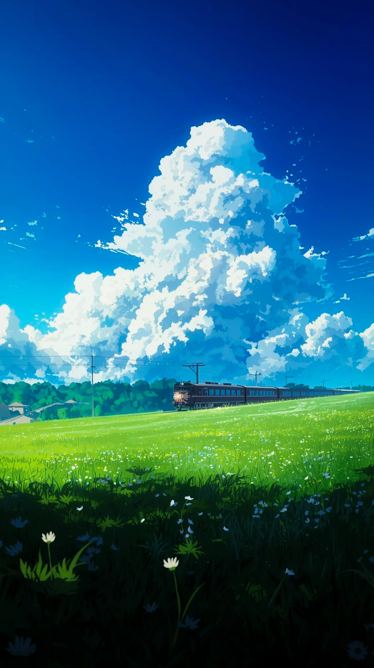 serene anime train landscape wallpaper for iPhone 4K mobile