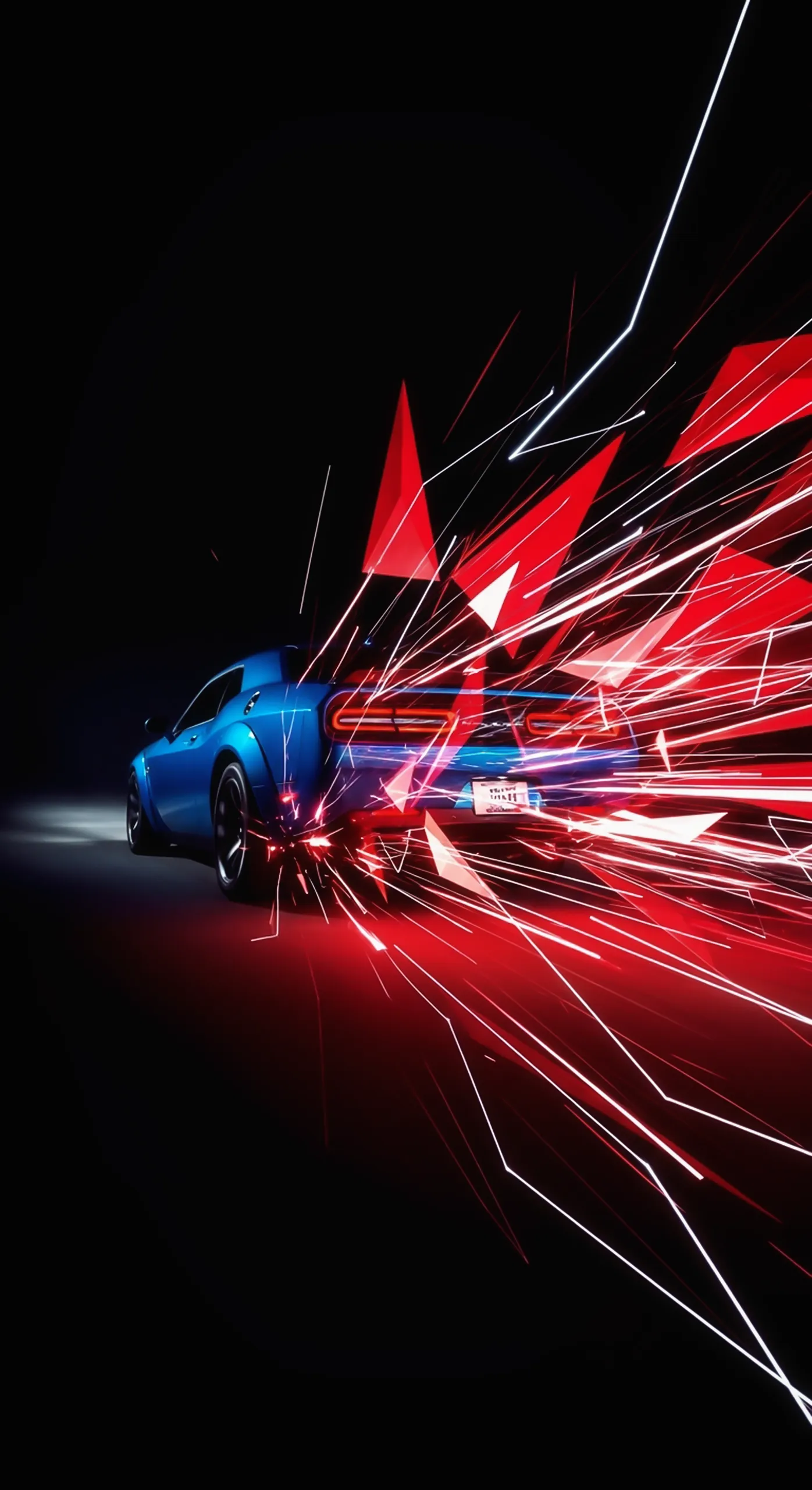 Blue car iPhone wallpaper 4k for mobile, abstract red light trails, speed effect, car wallpaper4k for mobile.