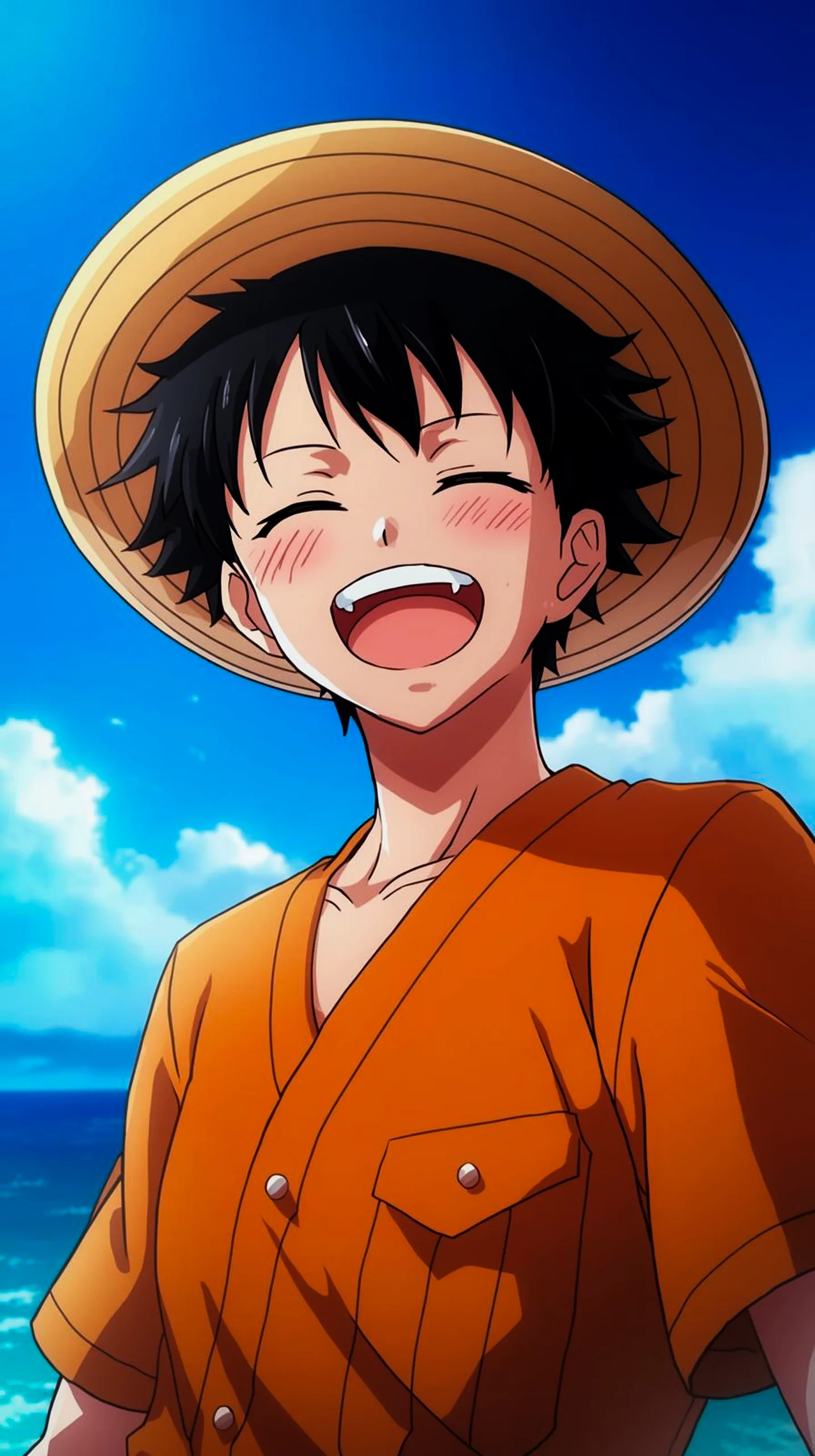 cheerful luffy anime character wallpaper for phone in 4K resolution