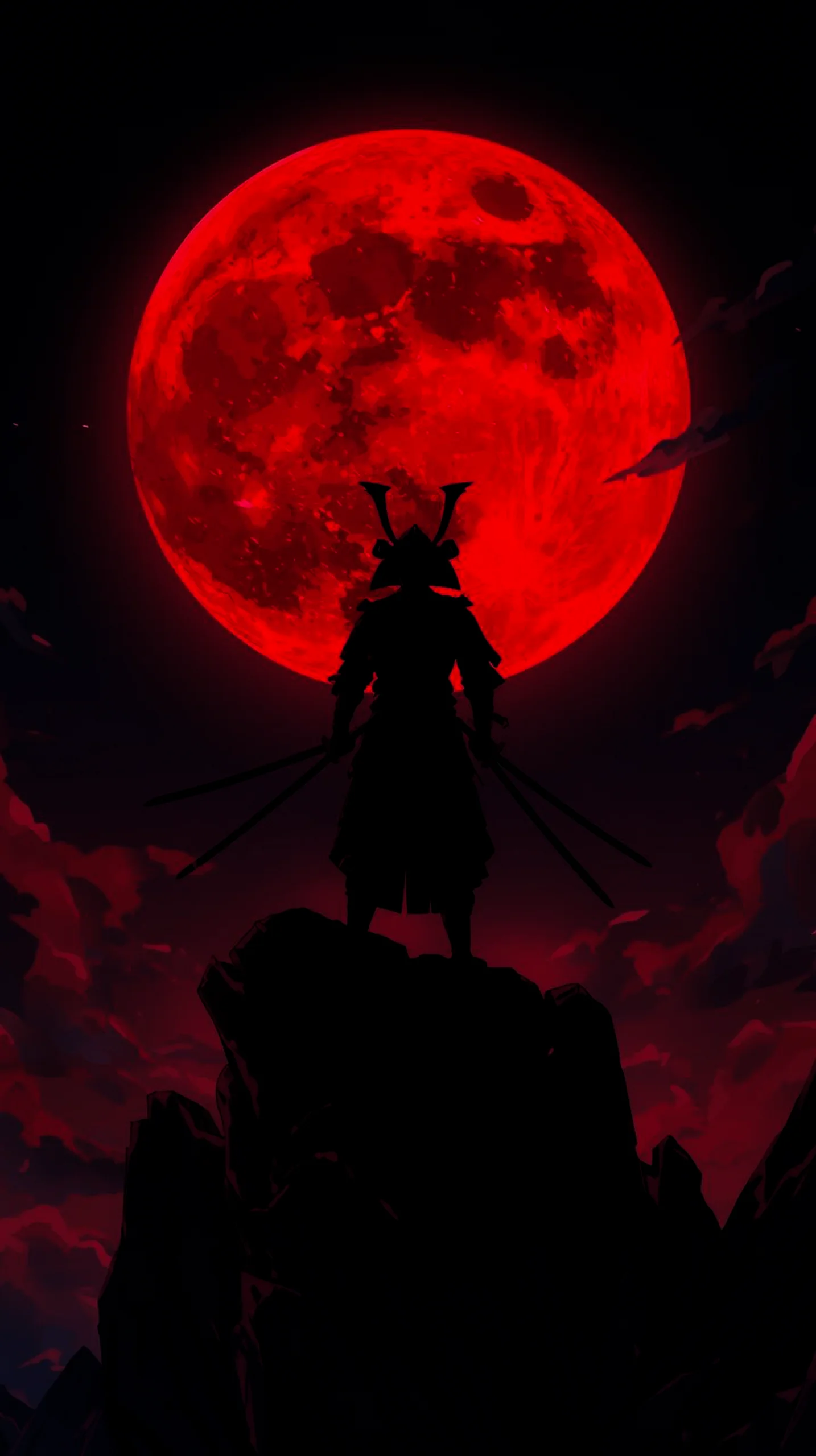 dark samurai silhouette wallpaper for phone in 4K resolution