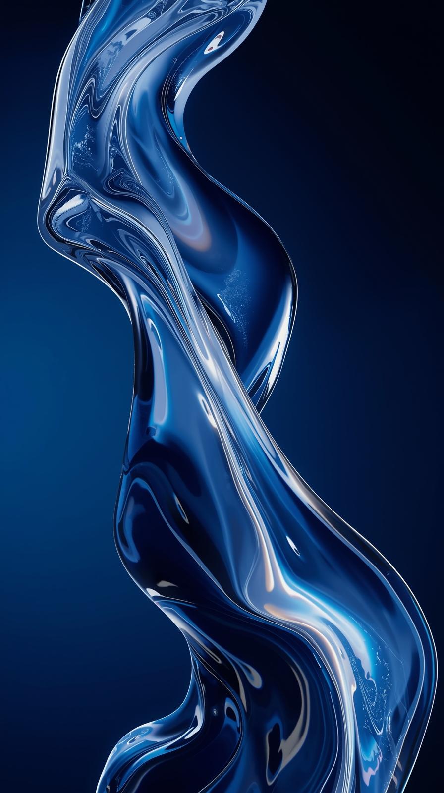 iphone wallpaper 4k Liquid Blue Chrome Abstract Waves Glossy Metallic Fluid Swirls Deep Navy Background Futuristic 3D Render Aesthetic