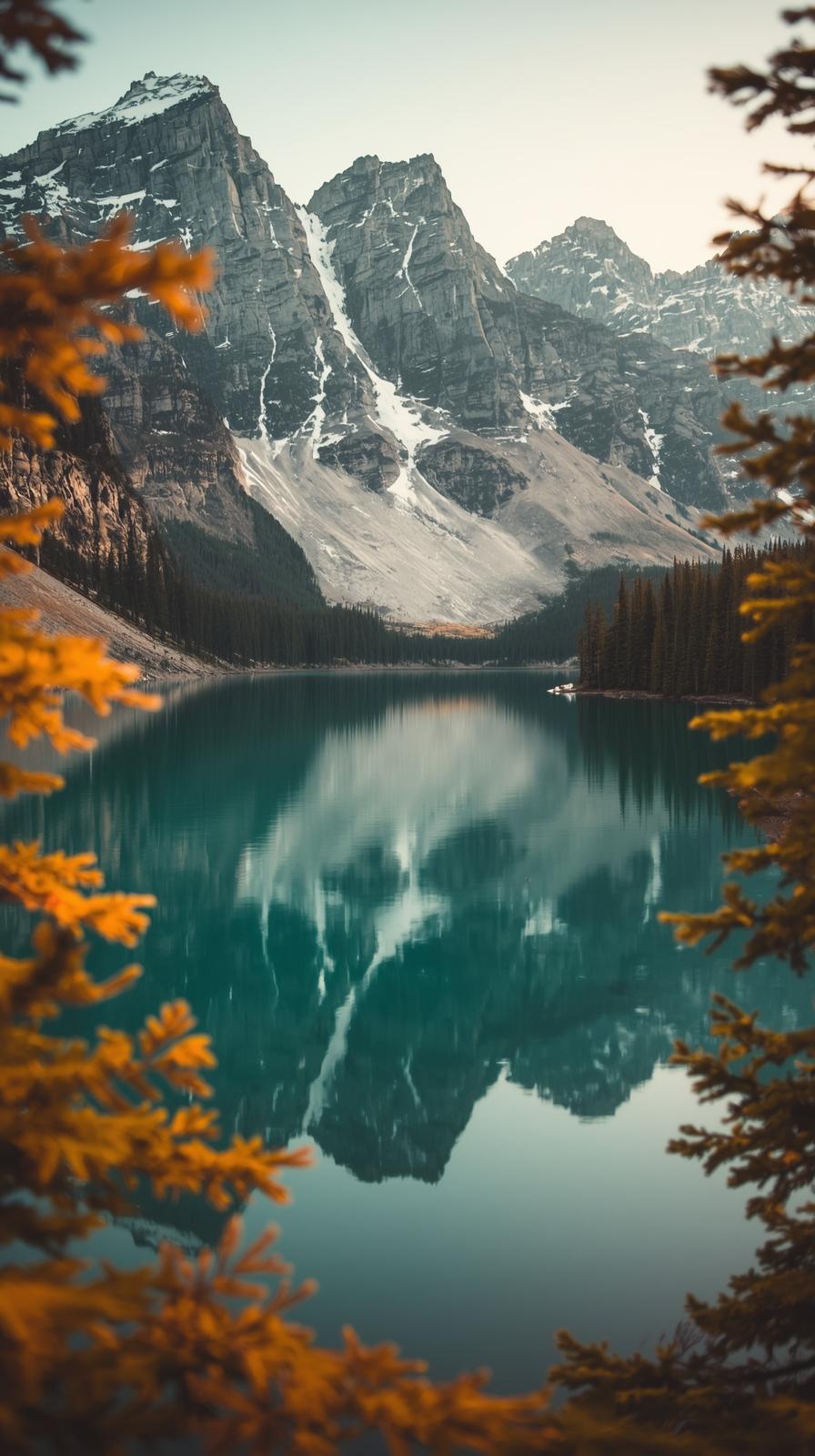 4k wallpaper for mobile Emerald lake surrounded by autumn larches turning bright yellow